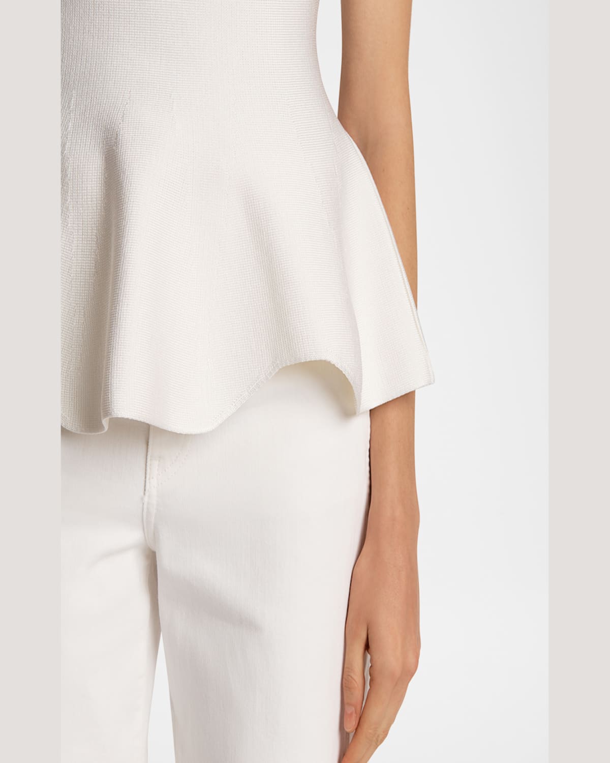 Khaite Andra Mock Neck Peplum Knit Top In White