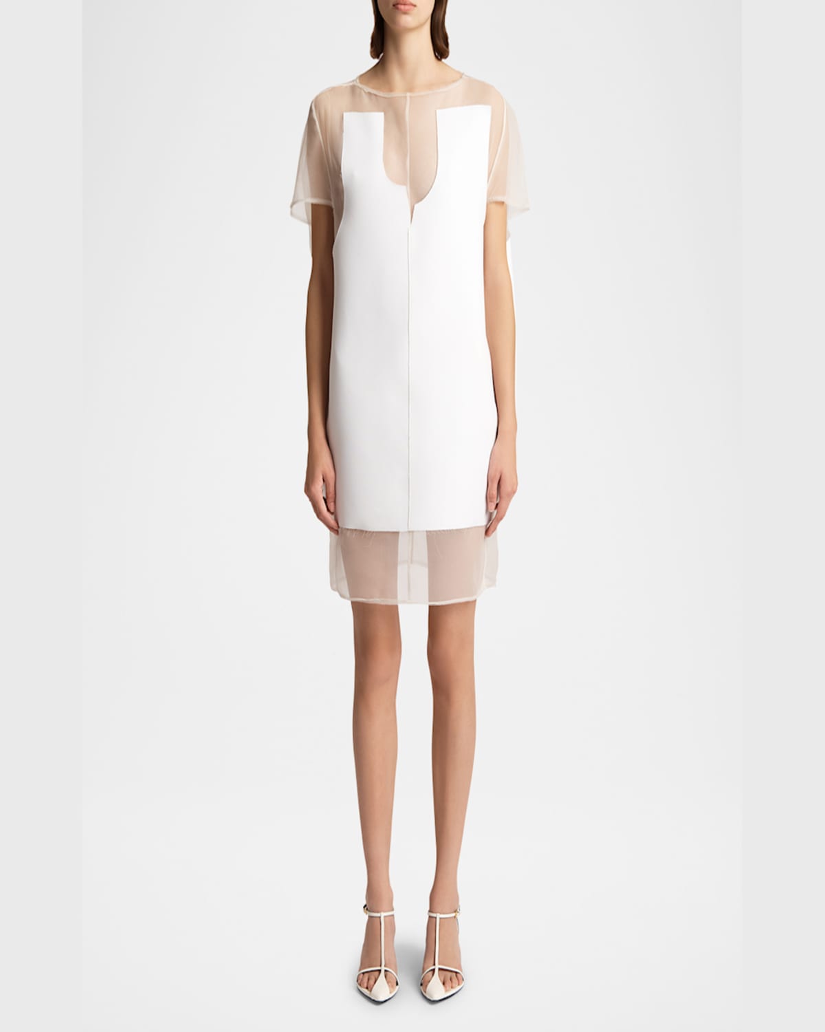 Khaite Winona Paneled Crepe Mini Dress In Chalk
