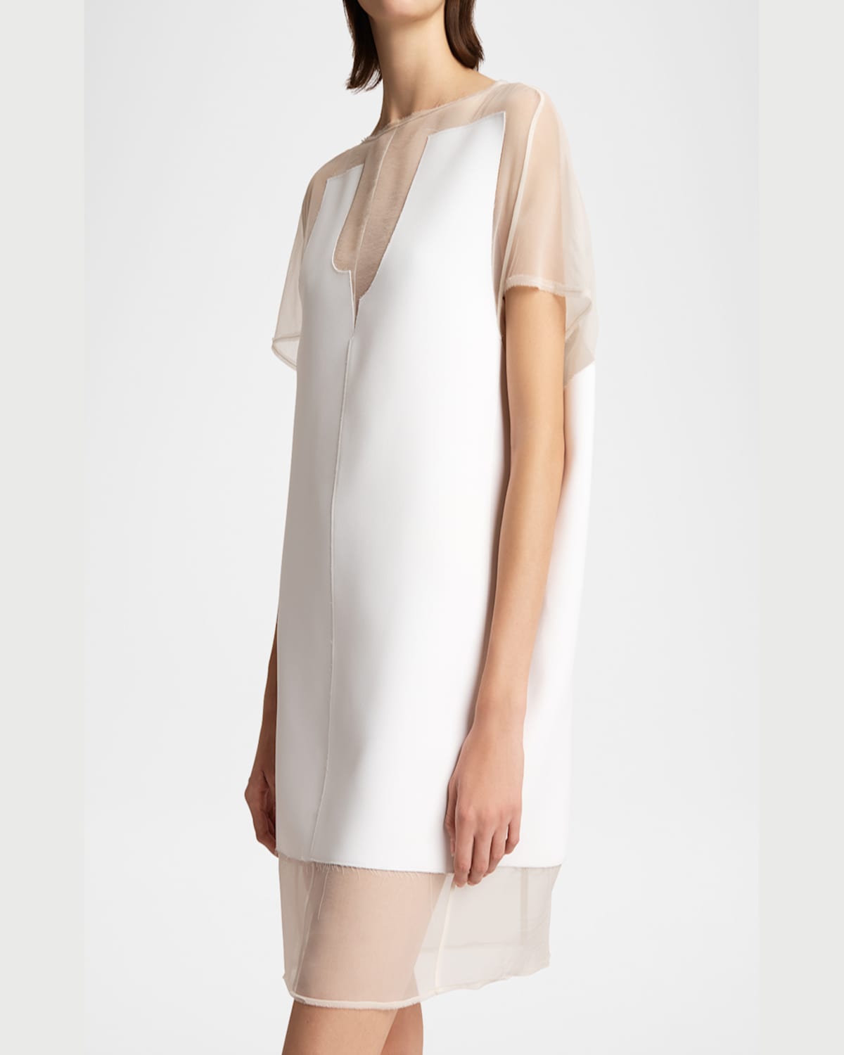 Khaite Winona Paneled Crepe Mini Dress In Chalk