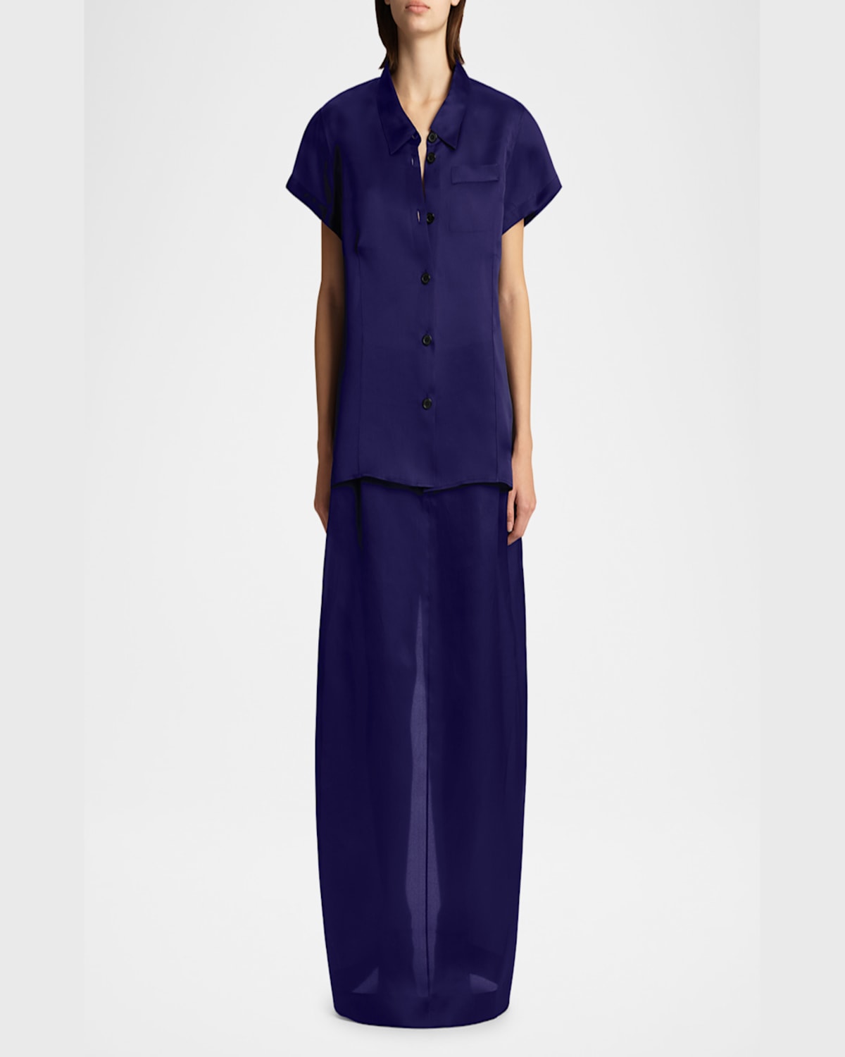 Khaite Keefe Short-sleeve Silk Shirt In Amethyst