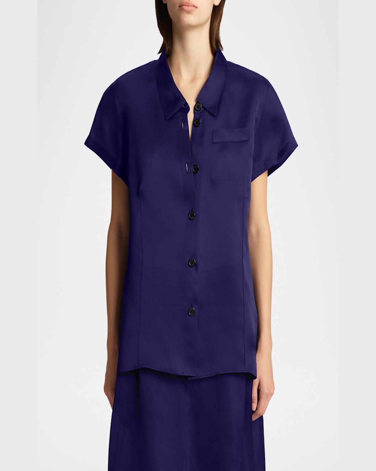 Khaite Keefe Short-sleeve Silk Shirt In Amethyst