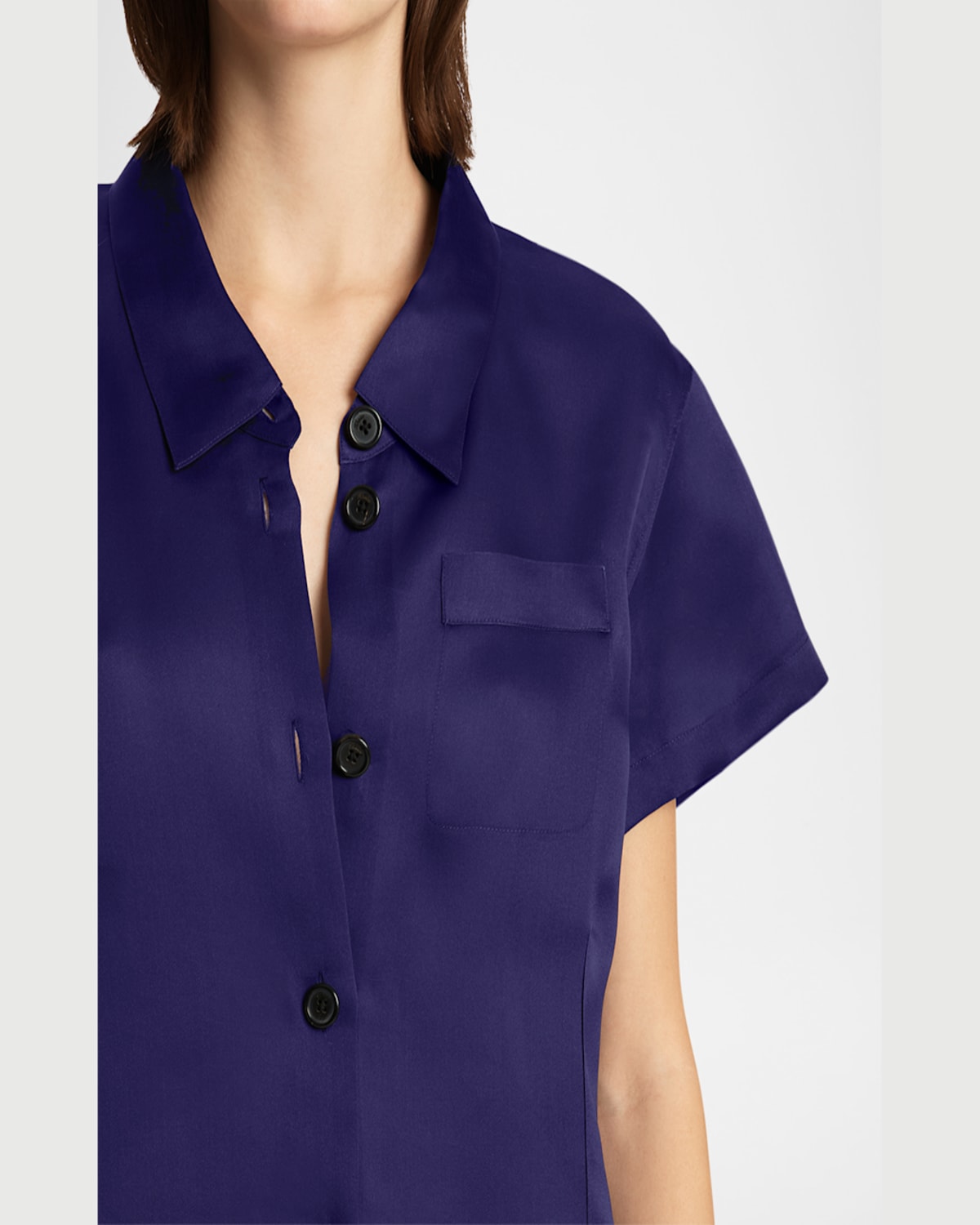 Khaite Keefe Short-sleeve Silk Shirt In Amethyst