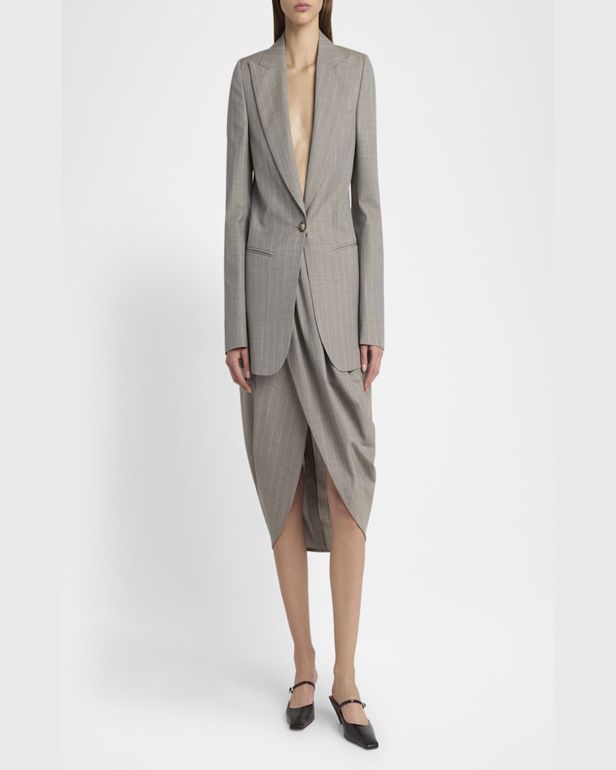 Stella Mccartney Striped Melange Single-breasted Slim Jacket In Stone