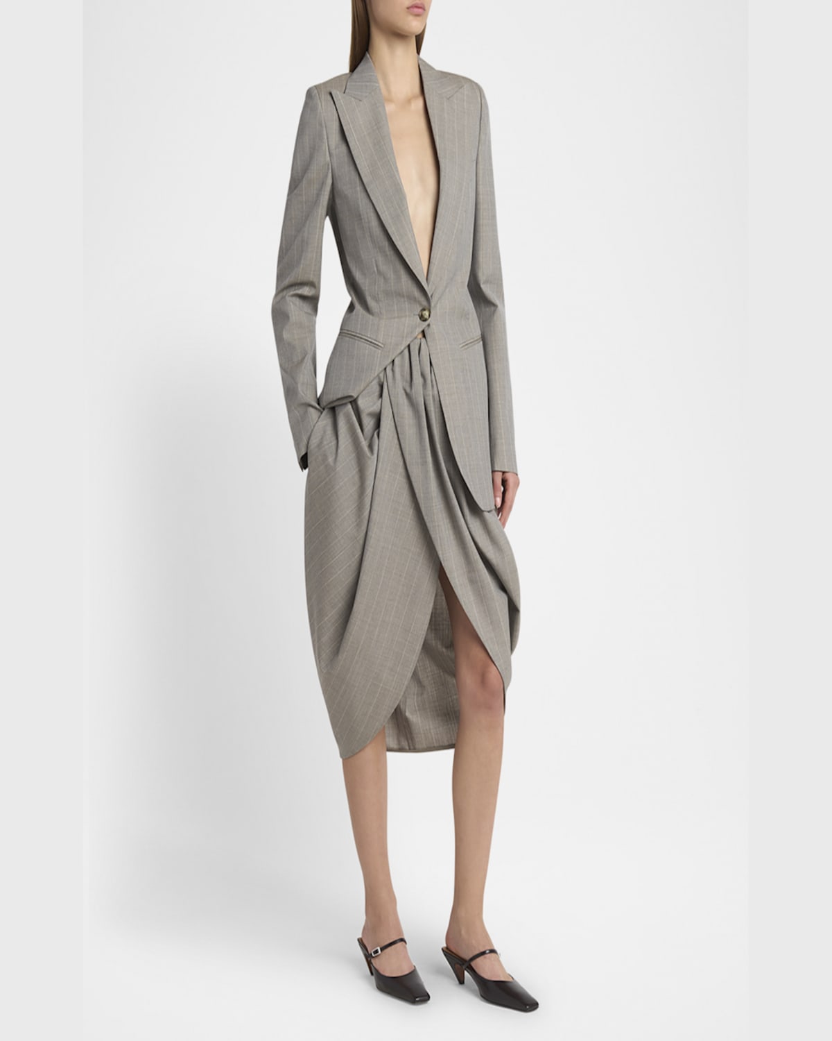 Stella Mccartney Striped Melange Single-breasted Slim Jacket In Stone