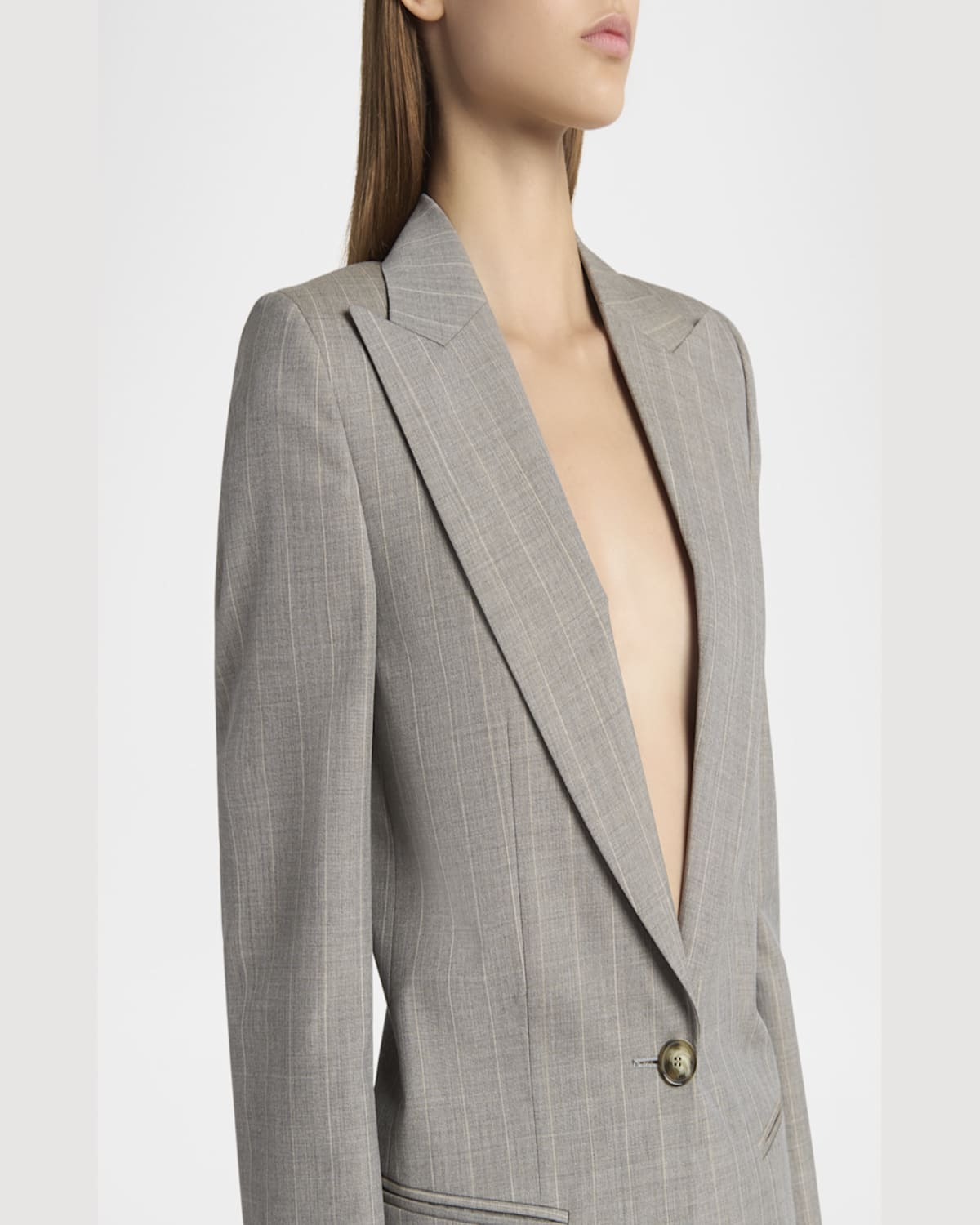 Stella Mccartney Striped Melange Single-breasted Slim Jacket In Stone