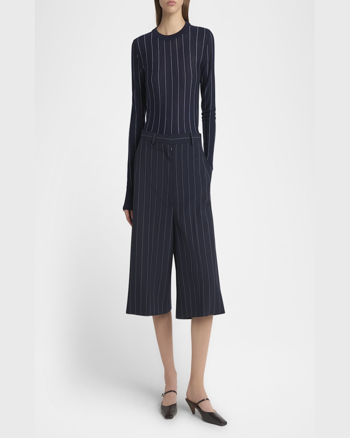 Stella Mccartney Pinstripe-pattern Round-neck Sweater In Ink White