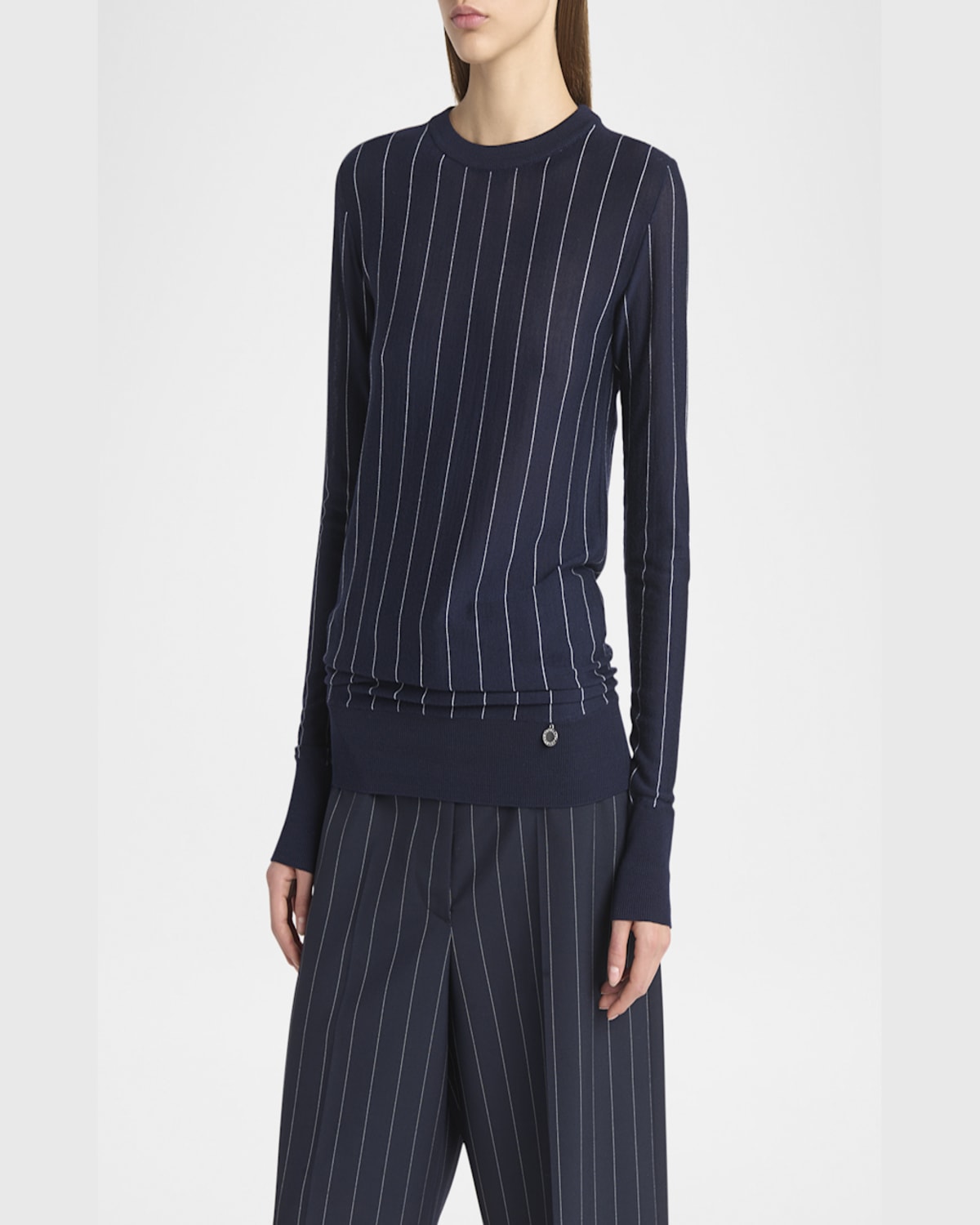 Stella Mccartney Pinstripe-pattern Round-neck Sweater In Ink White