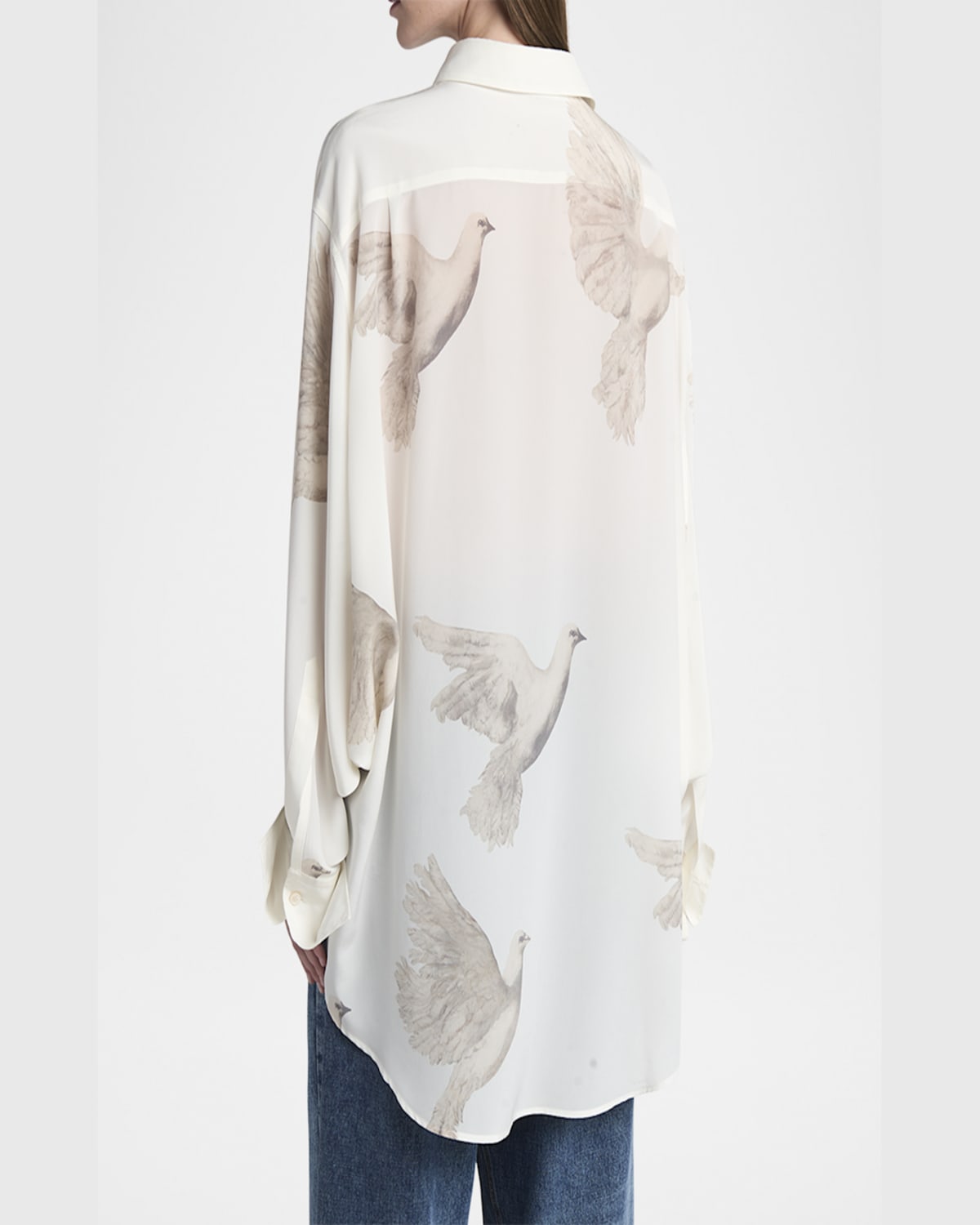 Stella Mccartney Bird Print Oversized Silk Top In Ivory