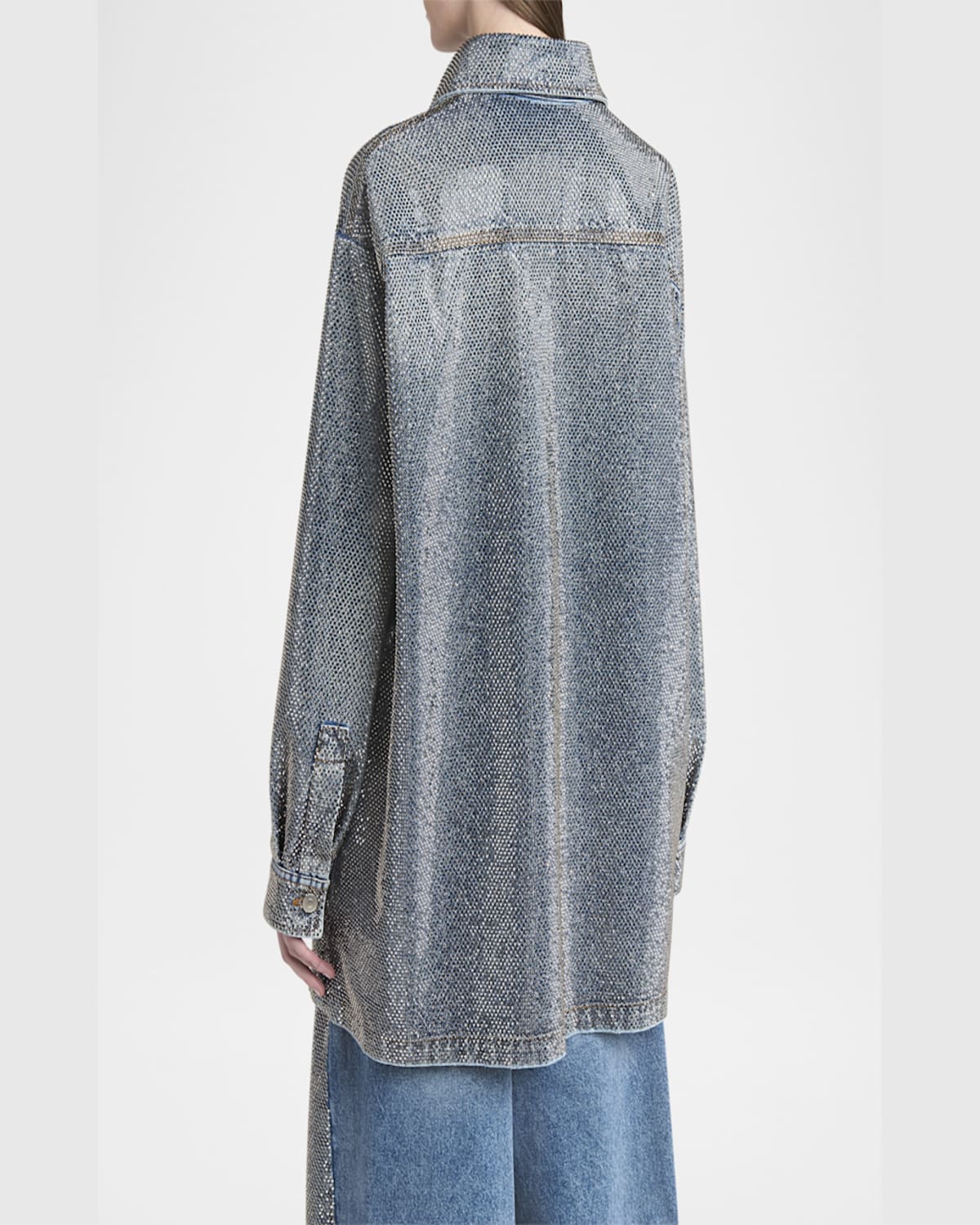 Stella Mccartney Crystal Hotfix Denim Overshirt In Vint Bl Denim