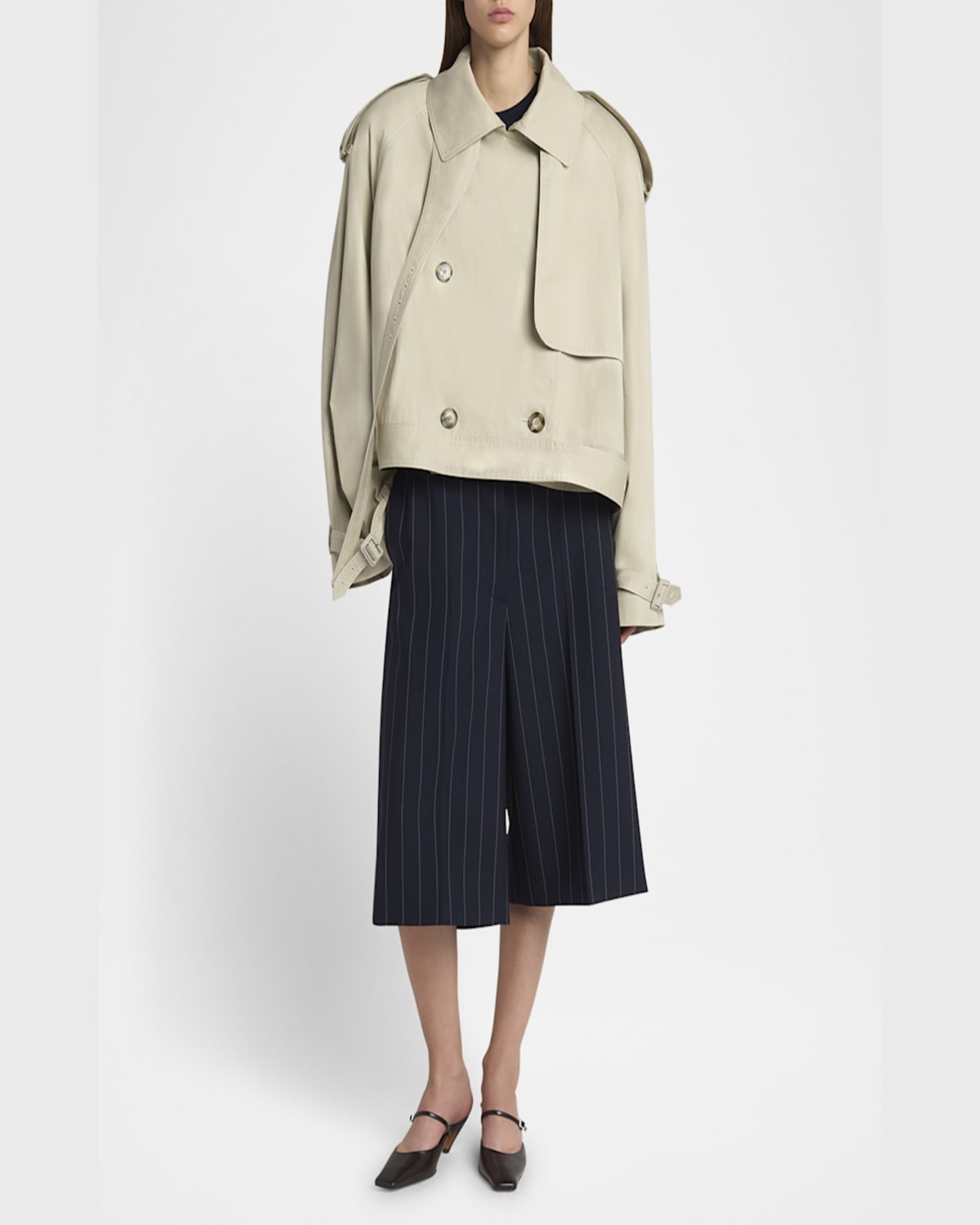 Stella Mccartney Cropped Belt Detail Trench Jacket In Pebble