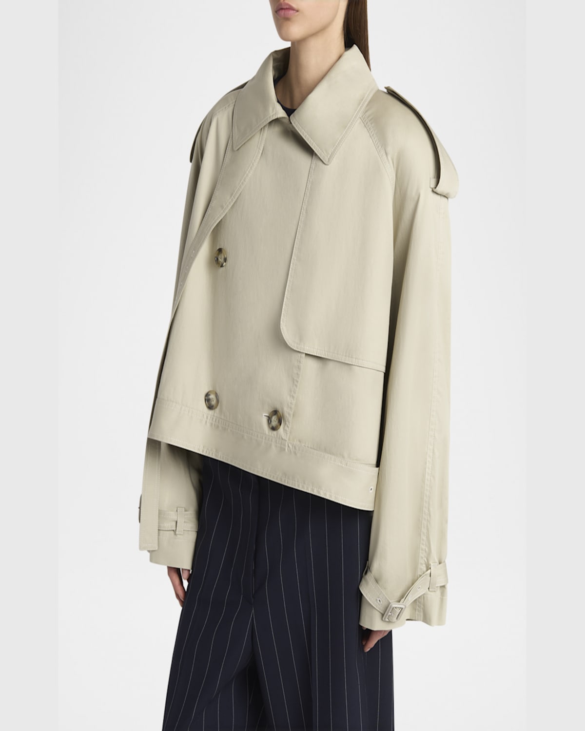 Stella Mccartney Cropped Belt Detail Trench Jacket In Pebble