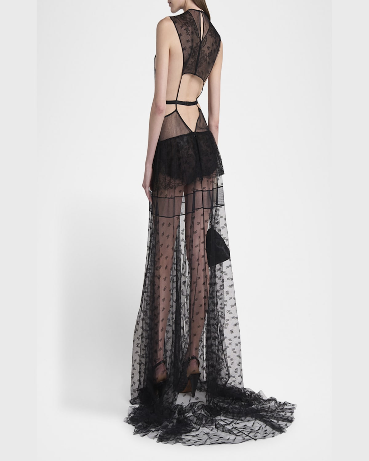 Stella Mccartney Chantilly Lace Cutout Maxi Dress In Black