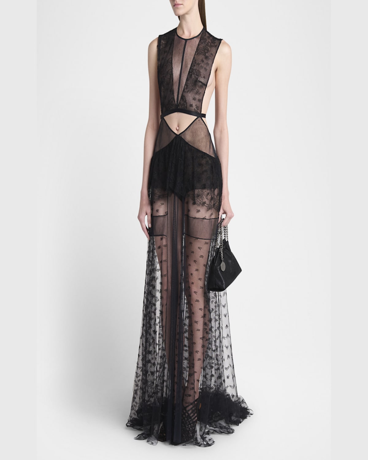 Stella Mccartney Chantilly Lace Cutout Maxi Dress In Black