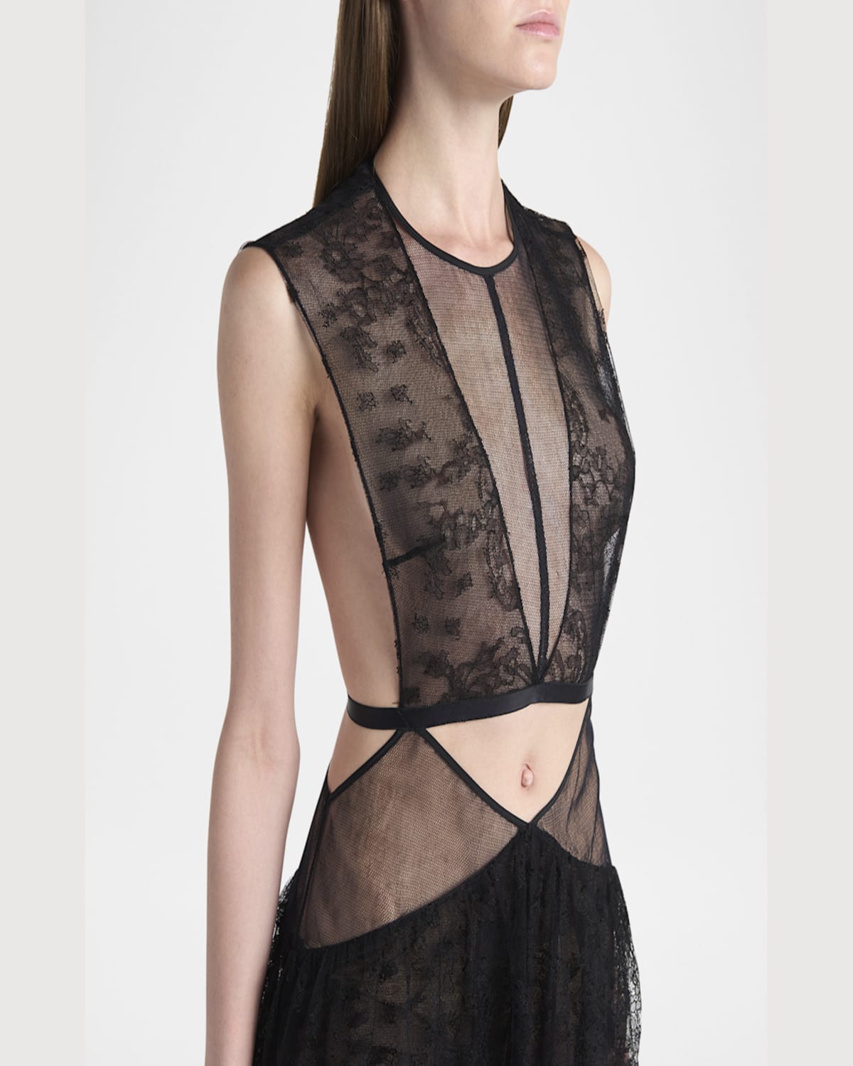 Stella Mccartney Chantilly Lace Cutout Maxi Dress In Black