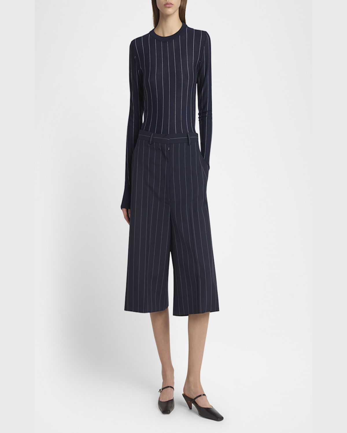 Stella Mccartney Pinstripe Wide Leg Culotte Pants In Ink