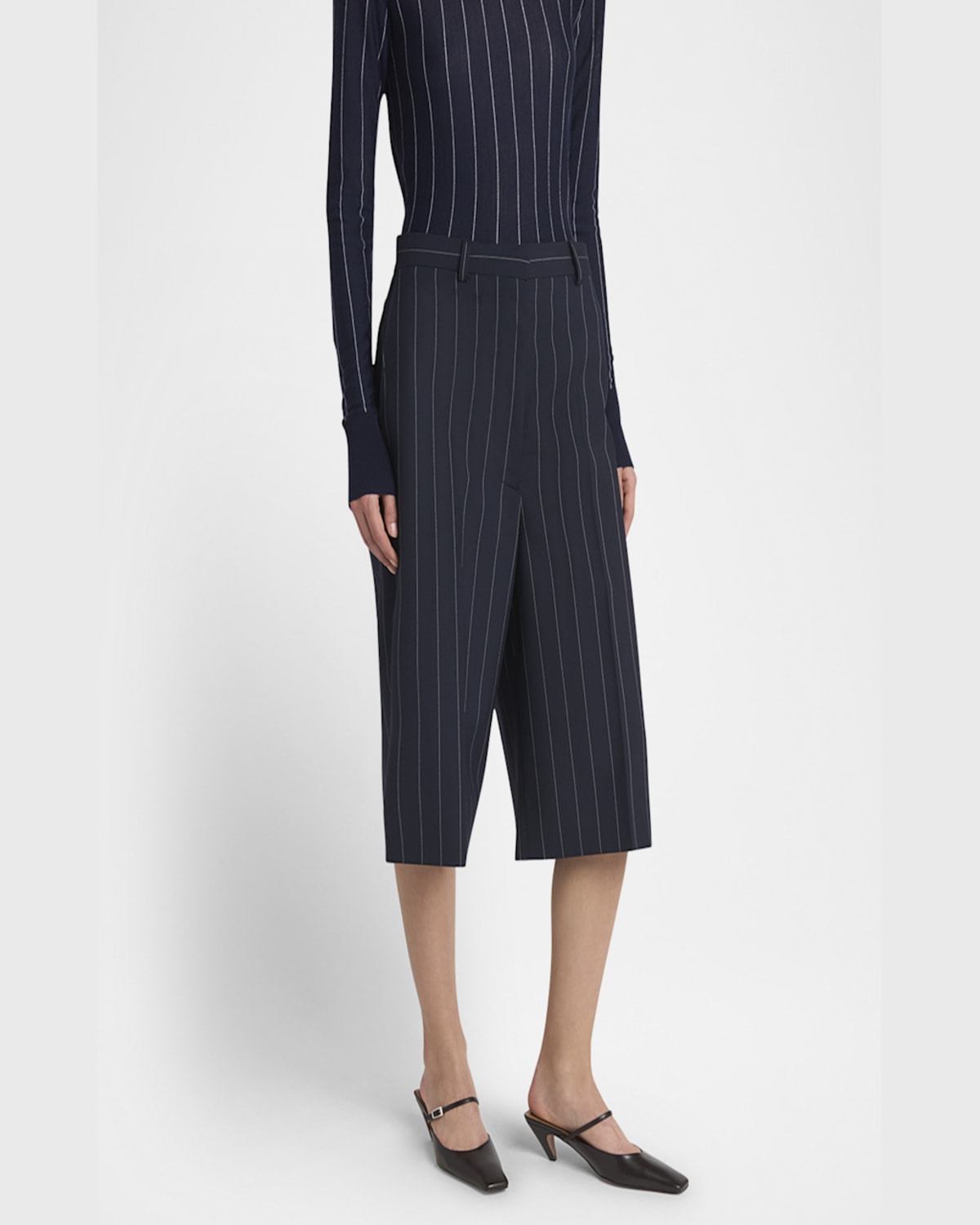 Stella Mccartney Pinstripe Wide Leg Culotte Pants In Ink