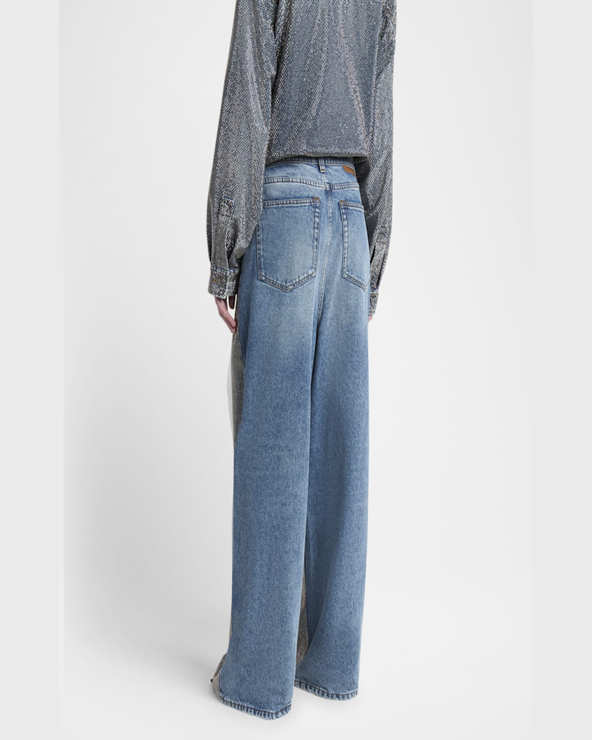 Stella Mccartney Crystal Hotfix Wide Leg Jeans In Vint Bl Denim