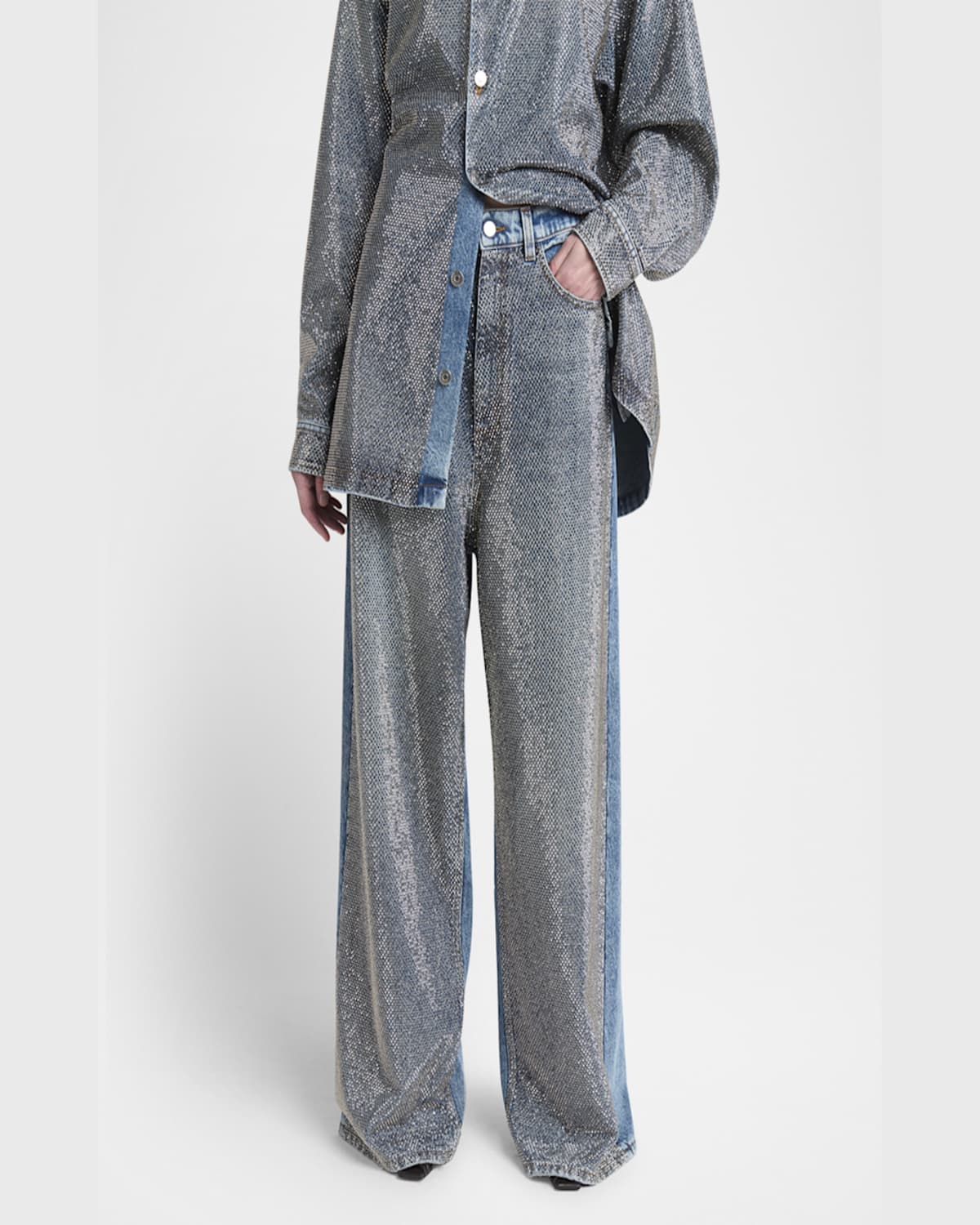Stella Mccartney Crystal Hotfix Wide Leg Jeans In Vint Bl Denim