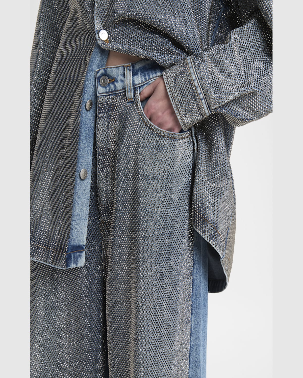 Stella Mccartney Crystal Hotfix Wide Leg Jeans In Vint Bl Denim