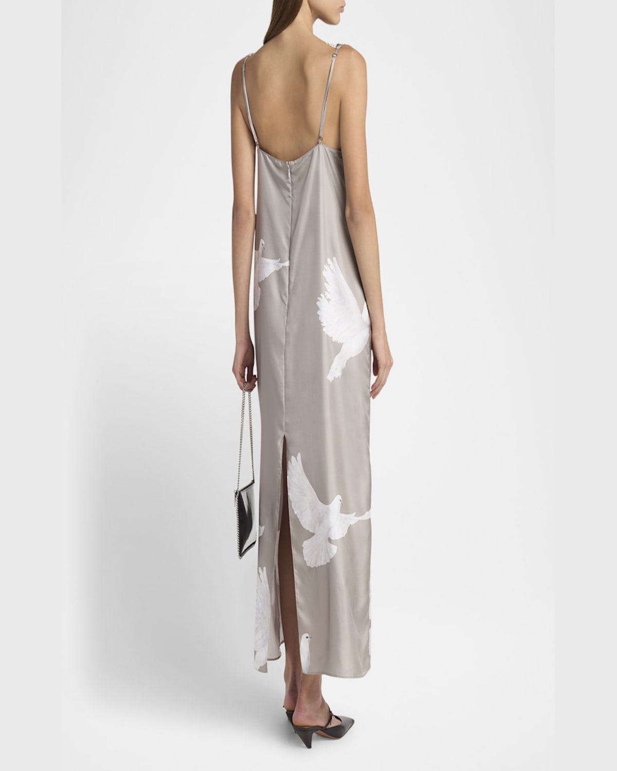 Stella Mccartney Dove Print Lace Trim Silk Slip Dress In Mud