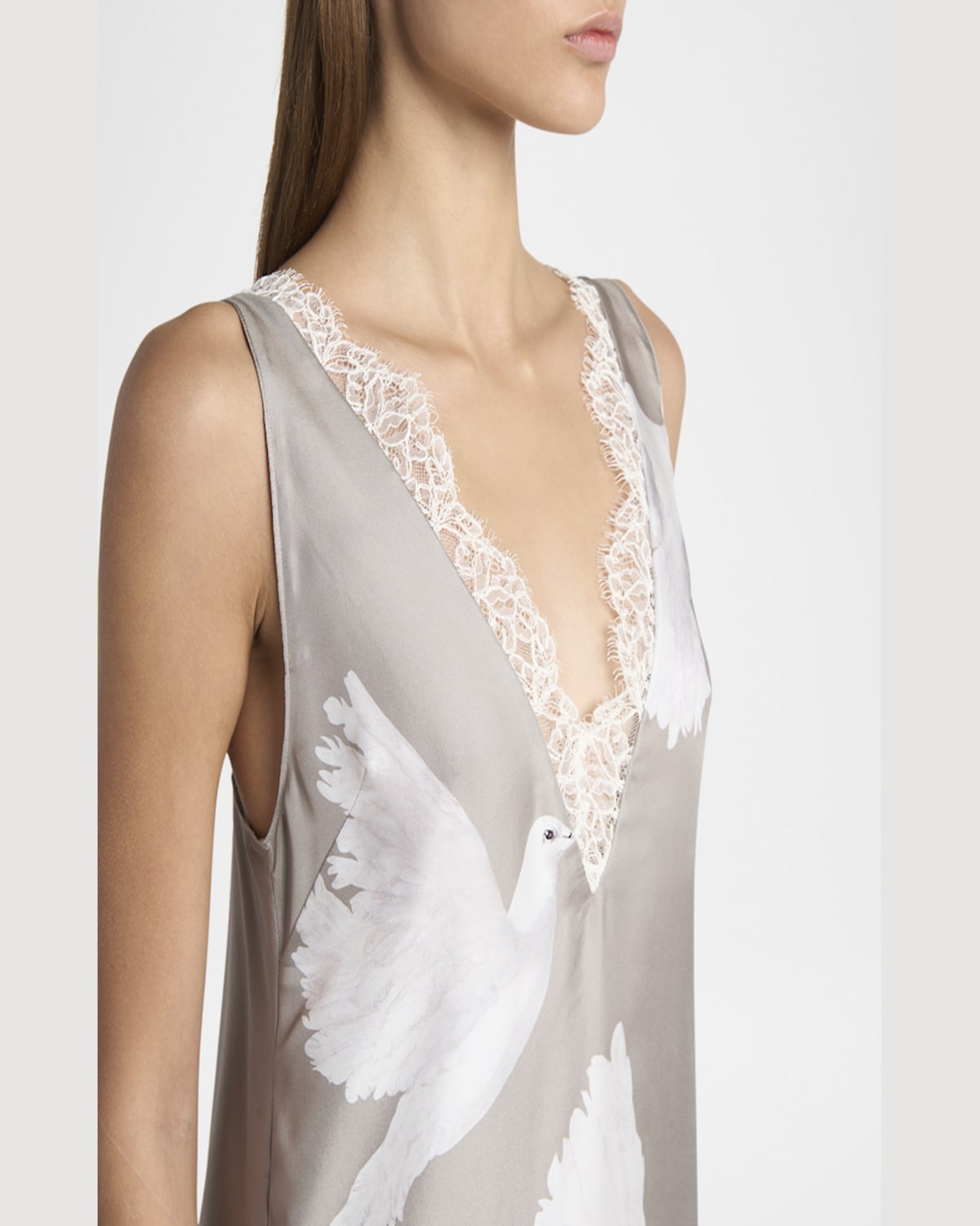 Stella Mccartney Dove Print Lace Trim Silk Slip Dress In Mud