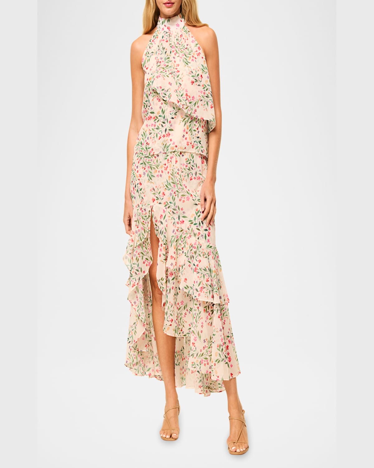 Misa Seva Asymmetric Chiffon Midi Skirt In Spring Ditsy Chf