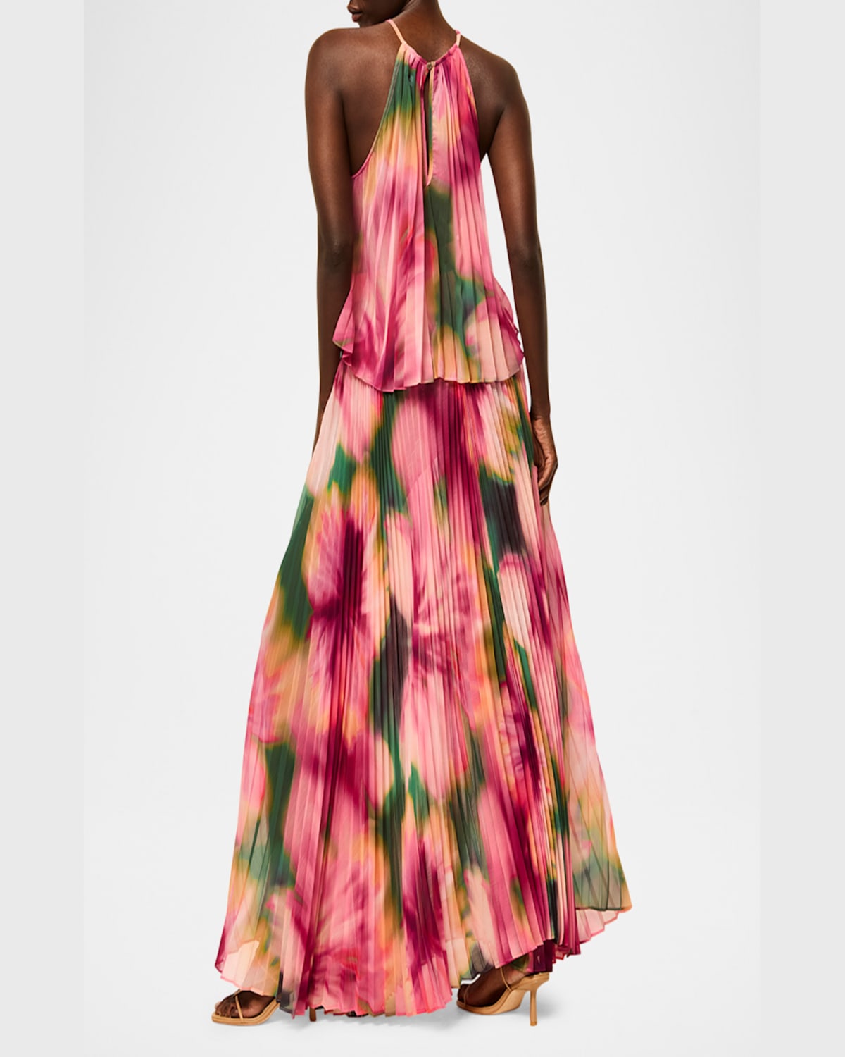 Misa Ilona Pleated Chiffon Maxi Skirt In Blurred Hibiscus Chf