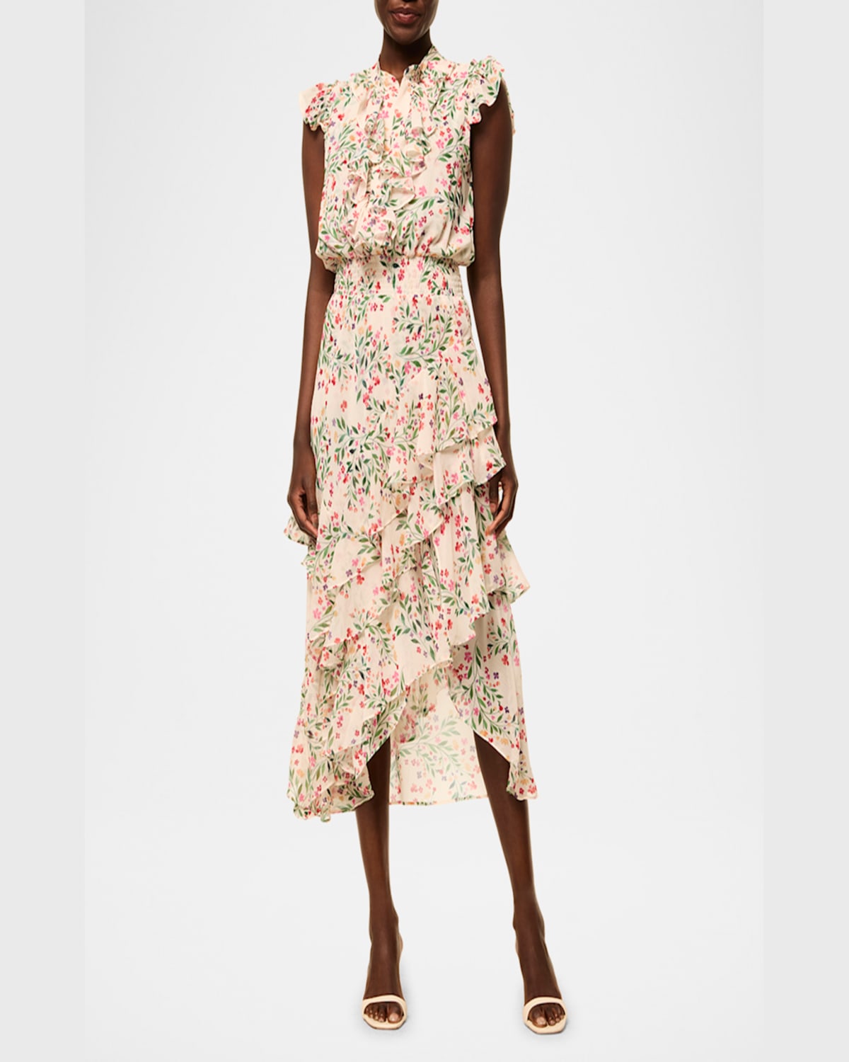 Misa Ilysa Asymmetric Chiffon Midi Dress In Spring Ditsy Chf