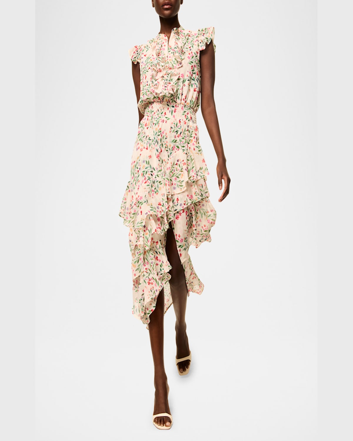 Misa Ilysa Asymmetric Chiffon Midi Dress In Spring Ditsy Chf