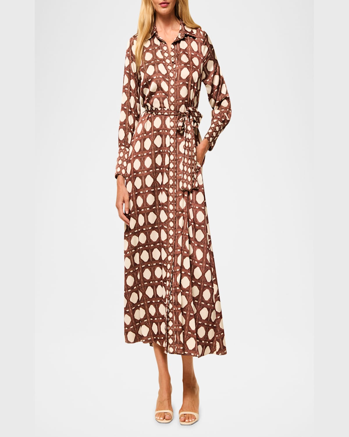 Misa Herminia Satin Midi Shirtdress In Choco Rattan Tle Mix