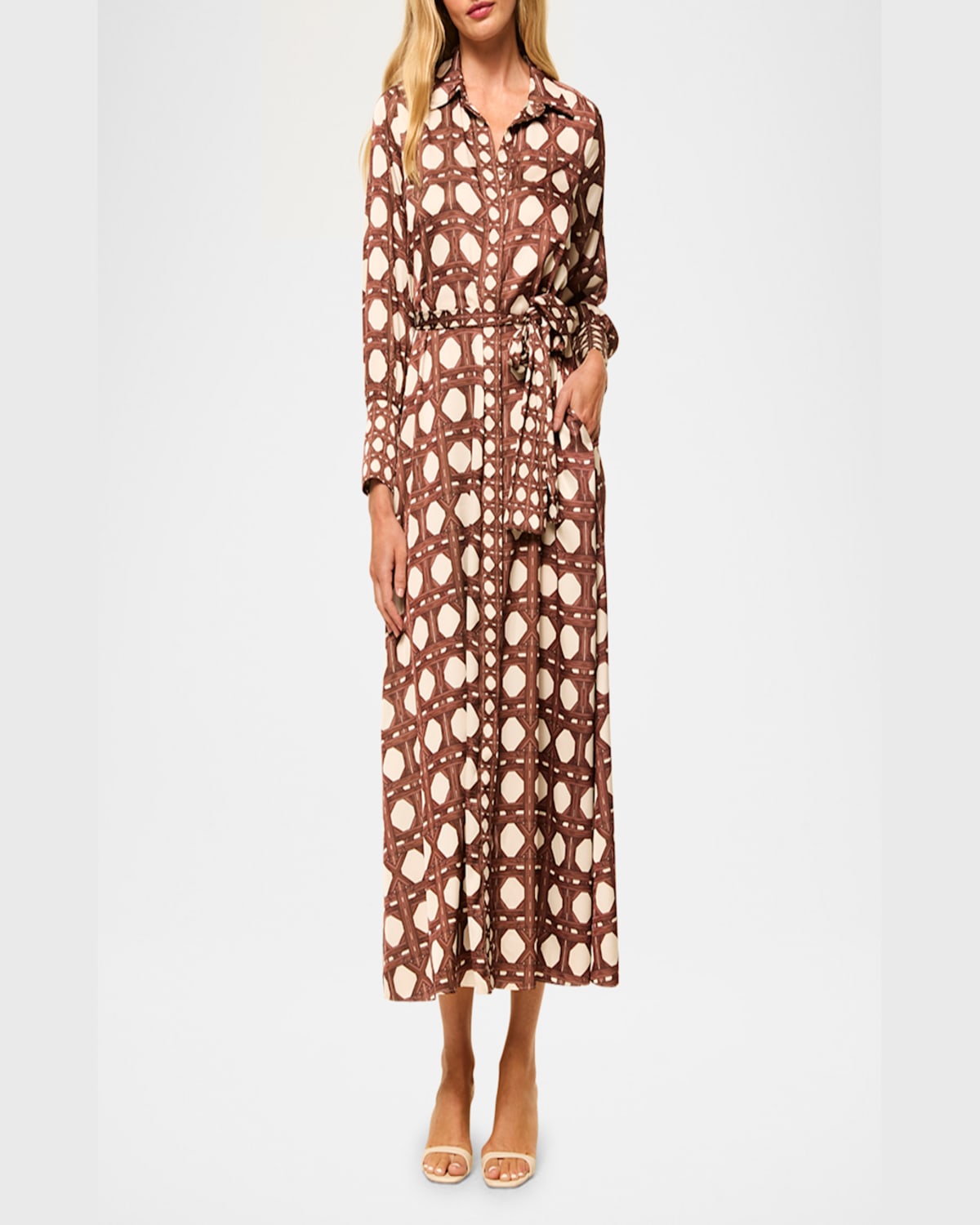 Misa Herminia Satin Midi Shirtdress In Choco Rattan Tle Mix