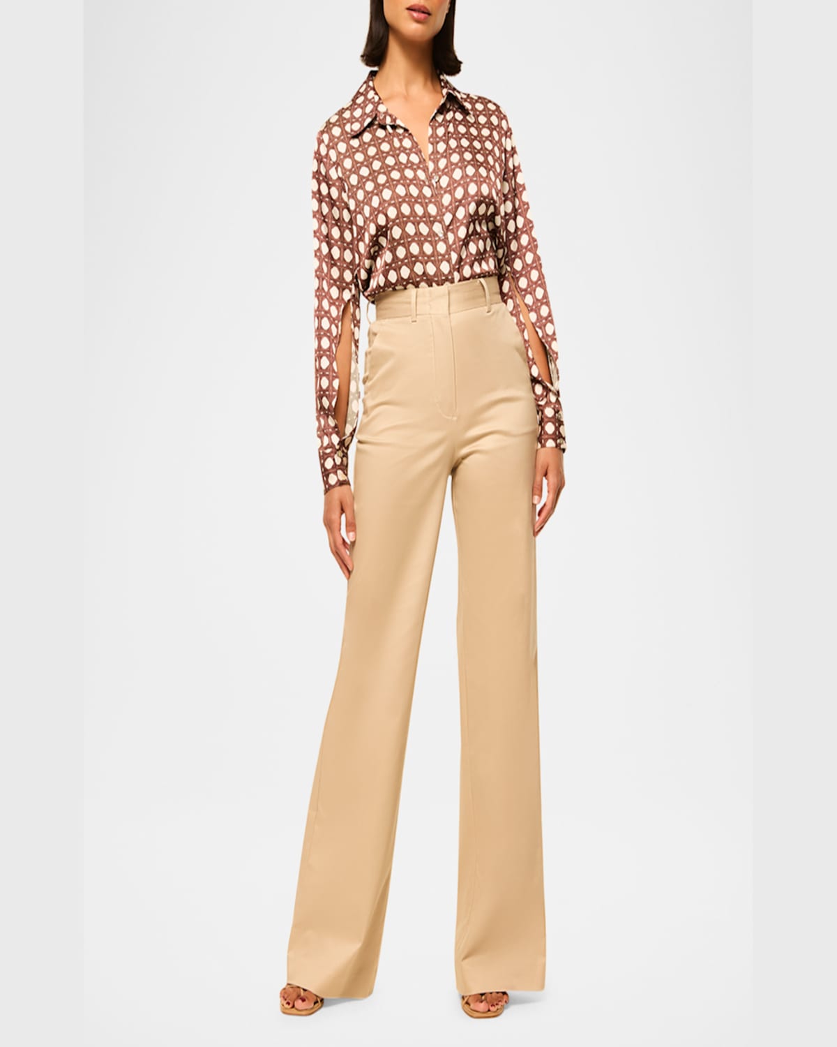 Misa Roya Satin Split-sleeve Top In Choco Rattan Tile Sm