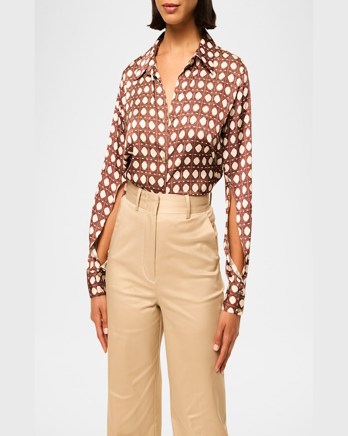 Misa Roya Satin Split-sleeve Top In Choco Rattan Tile Sm