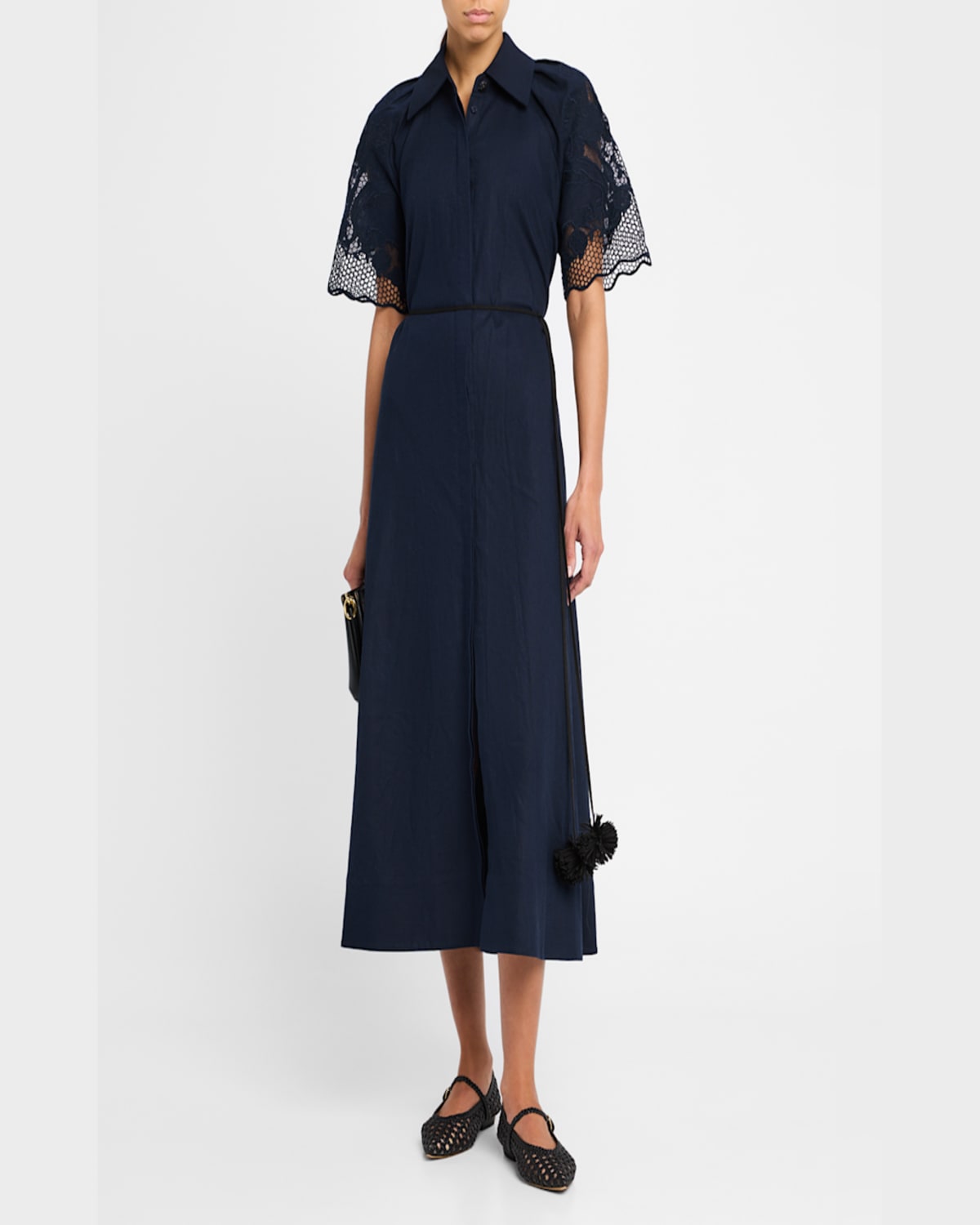 Clea Florentina Linen-cotton Midi Shirtdress In Navy
