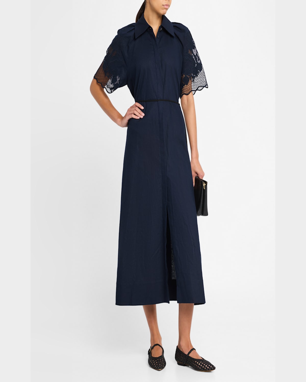 Clea Florentina Linen-cotton Midi Shirtdress In Navy