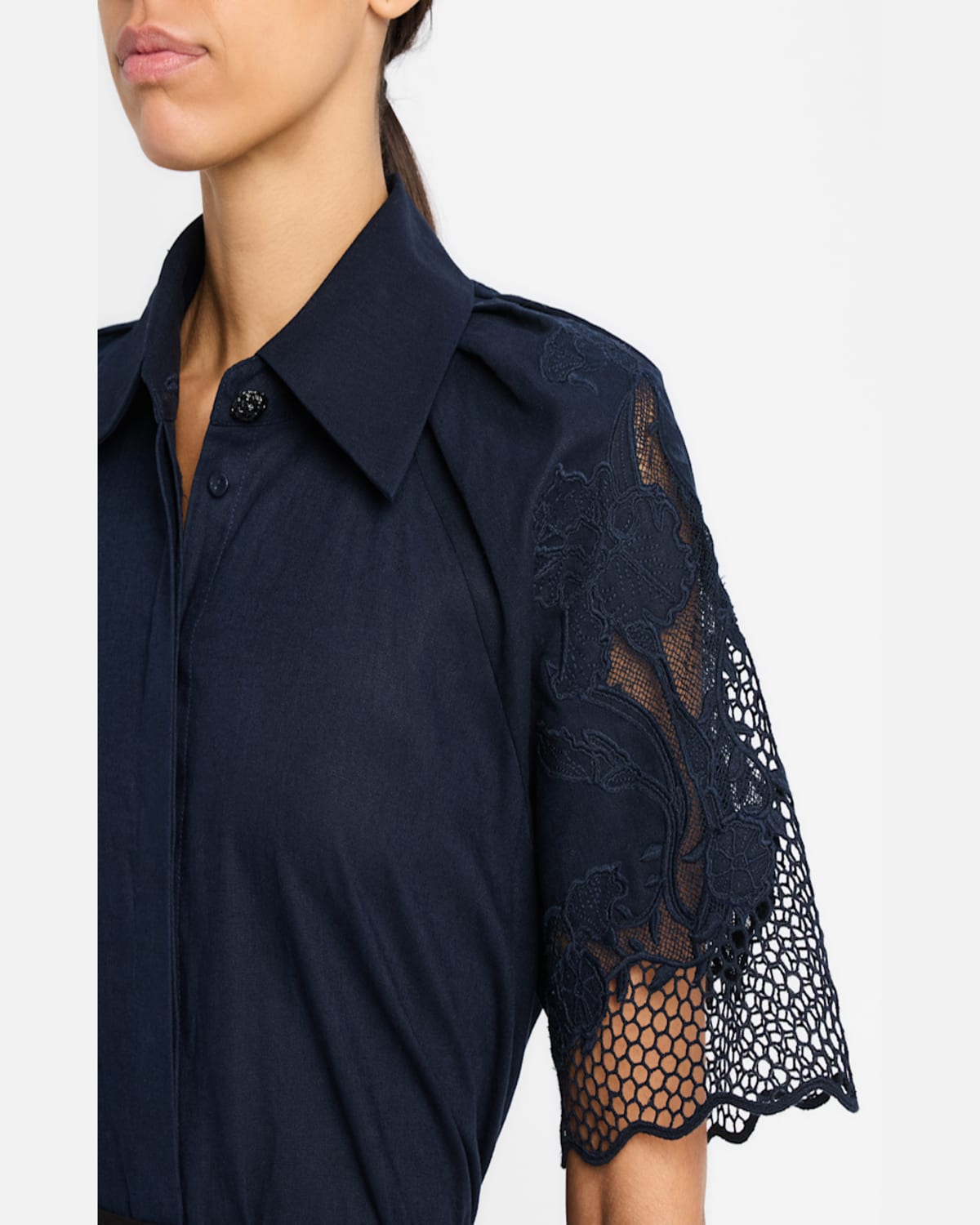 Clea Florentina Linen-cotton Midi Shirtdress In Navy