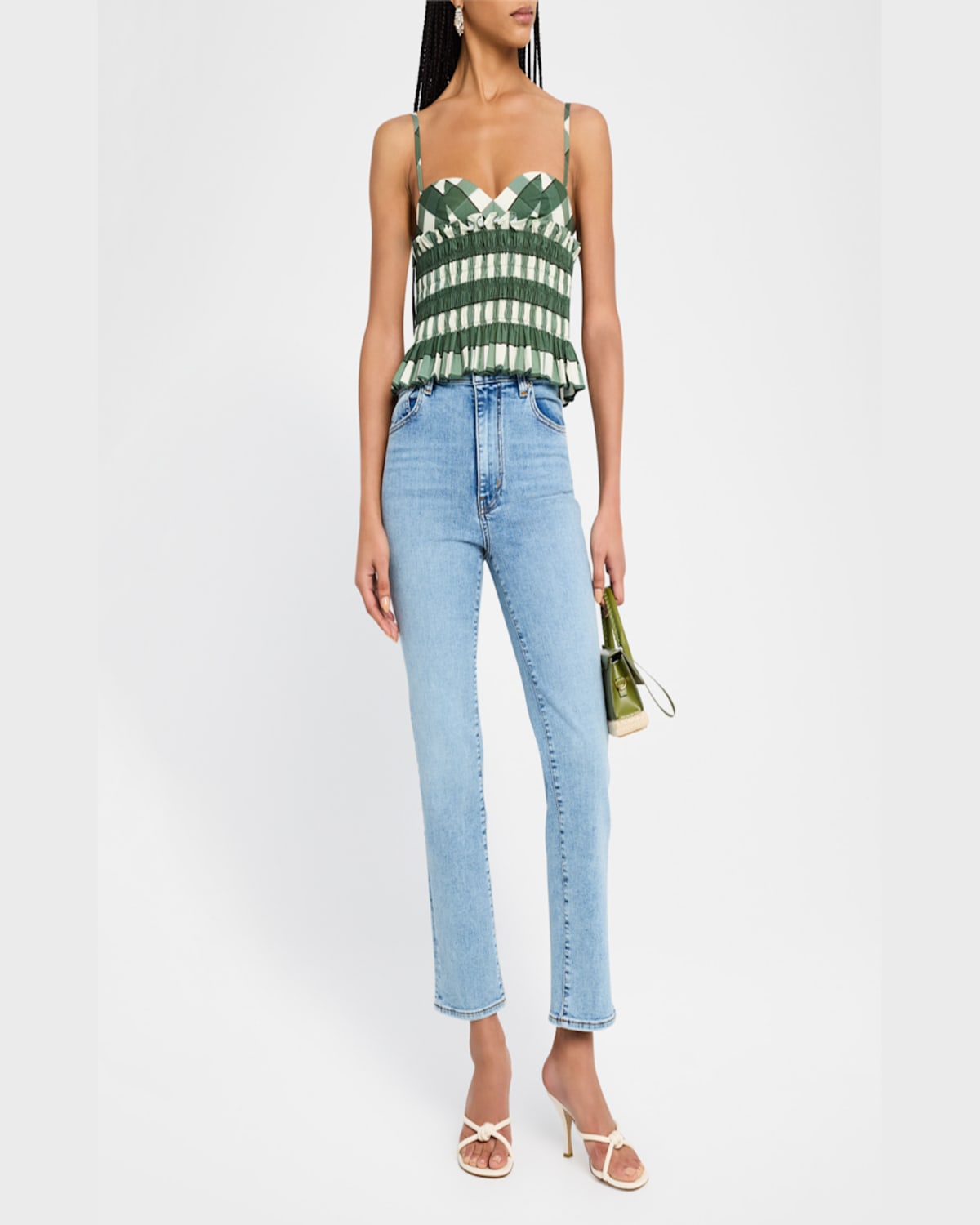 Clea Celeste Shirred Top In Lucca Check