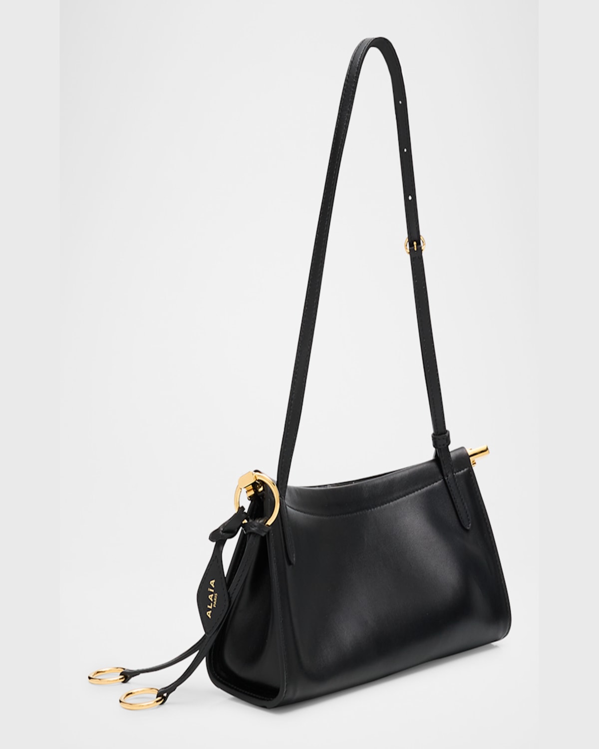 Shop Alaïa Le Click Small Shoulder Bag In Glossy Leather In 999 Noir
