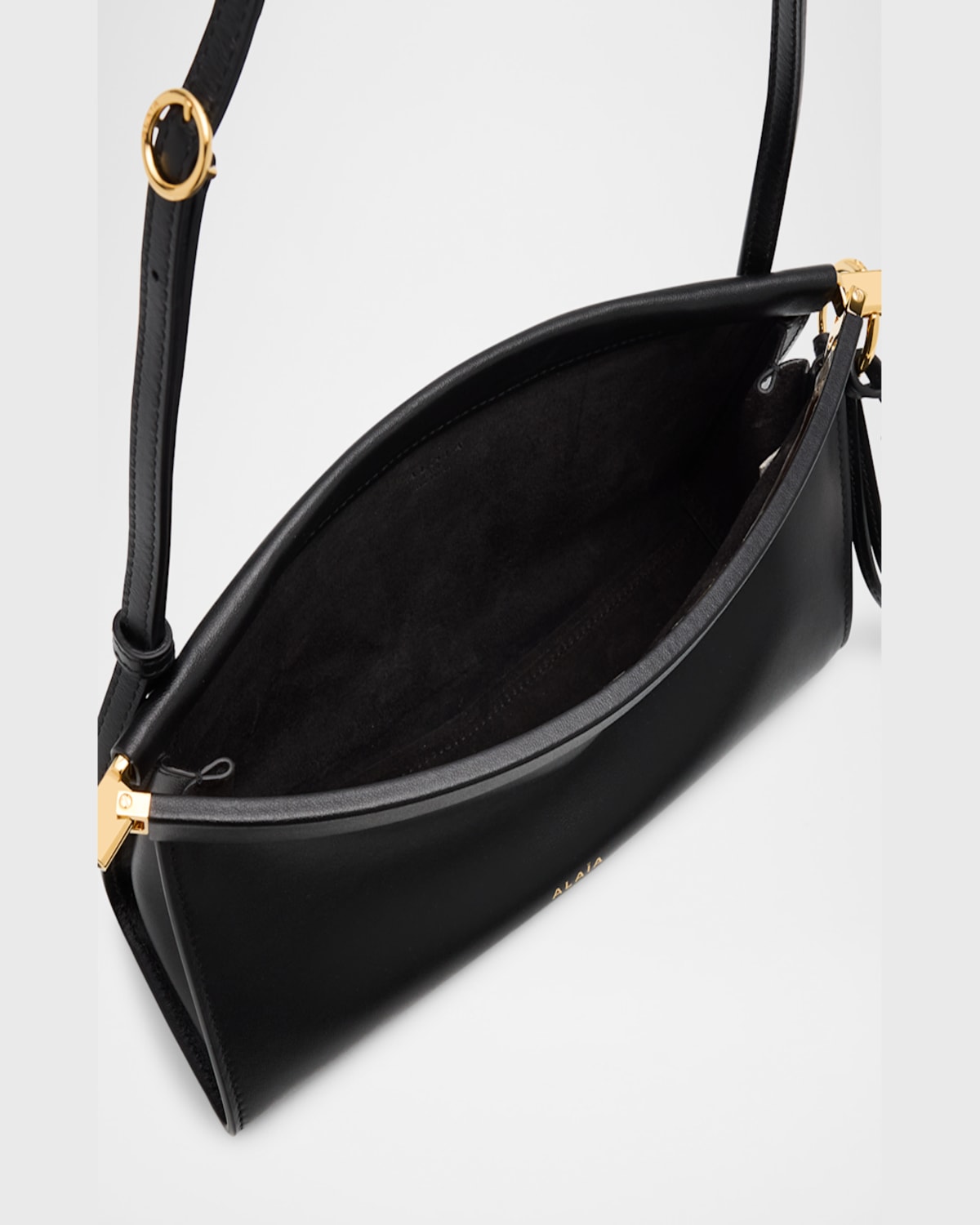 Shop Alaïa Le Click Small Shoulder Bag In Glossy Leather In 999 Noir