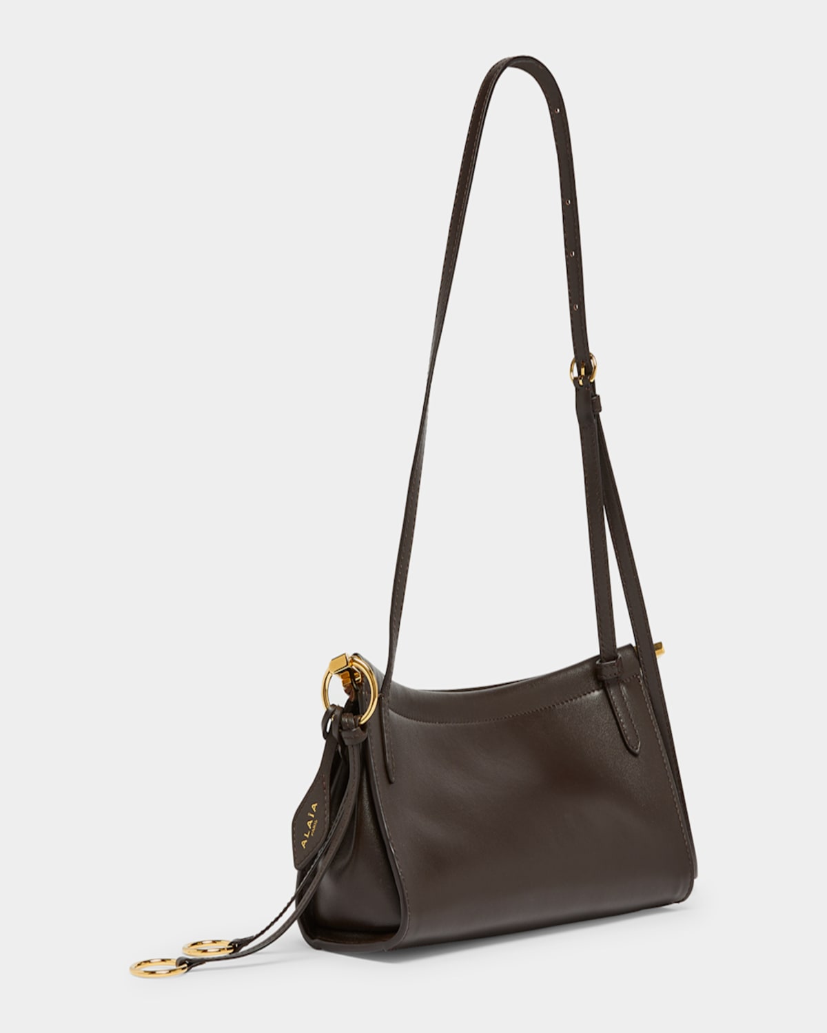 Shop Alaïa Le Click Small Shoulder Bag In Glossy Leather In 730 Marron Fonce