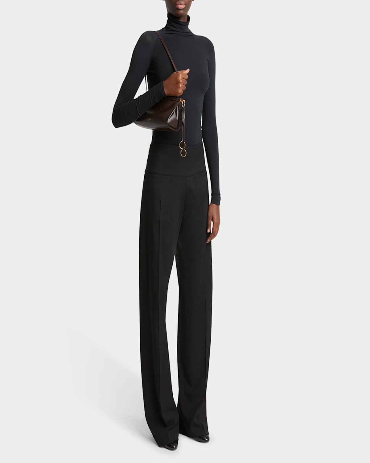 Shop Alaïa Le Click Small Shoulder Bag In Glossy Leather In 730 Marron Fonce
