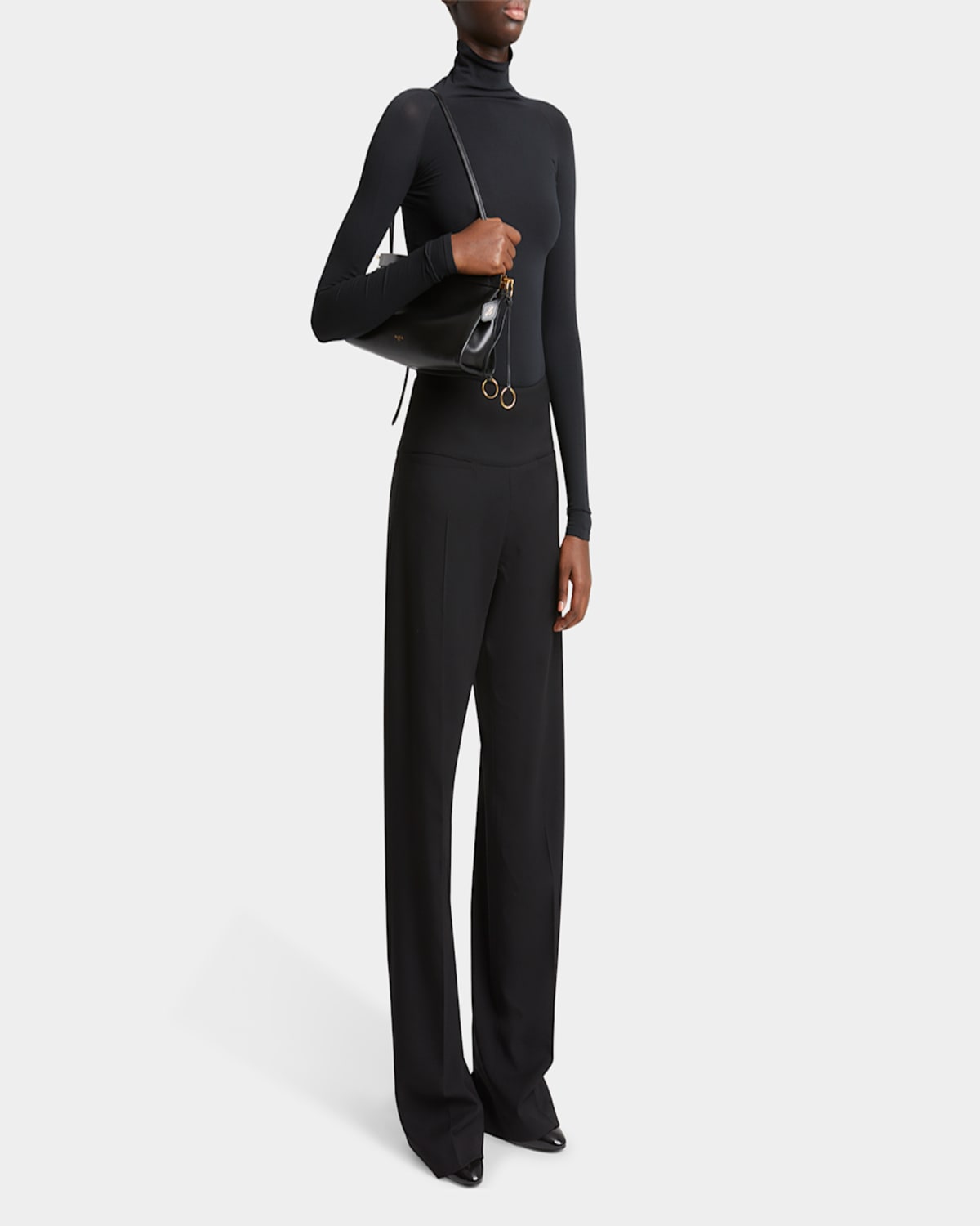 Shop Alaïa Le Click Medium Shoulder Bag In Glossy Leather In 999 Noir