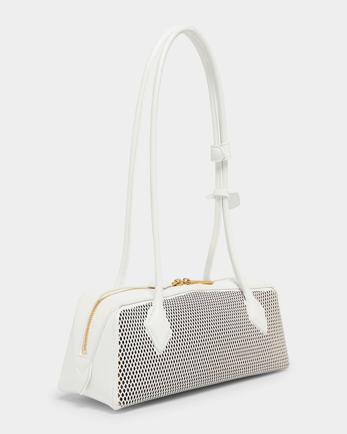 Alaïa Le Teckel Medium Shoulder Bag In Fishnet Leather In 010 Blanc Optique