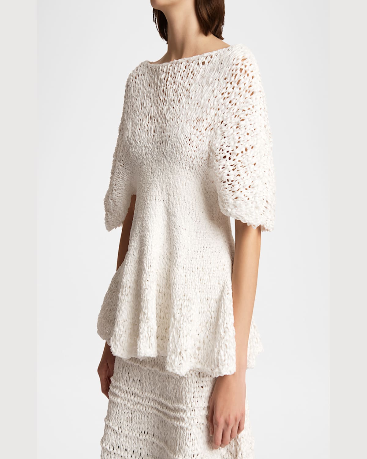 Shop Khaite Mathilde Peplum Batwing Cotton Top In Glaze