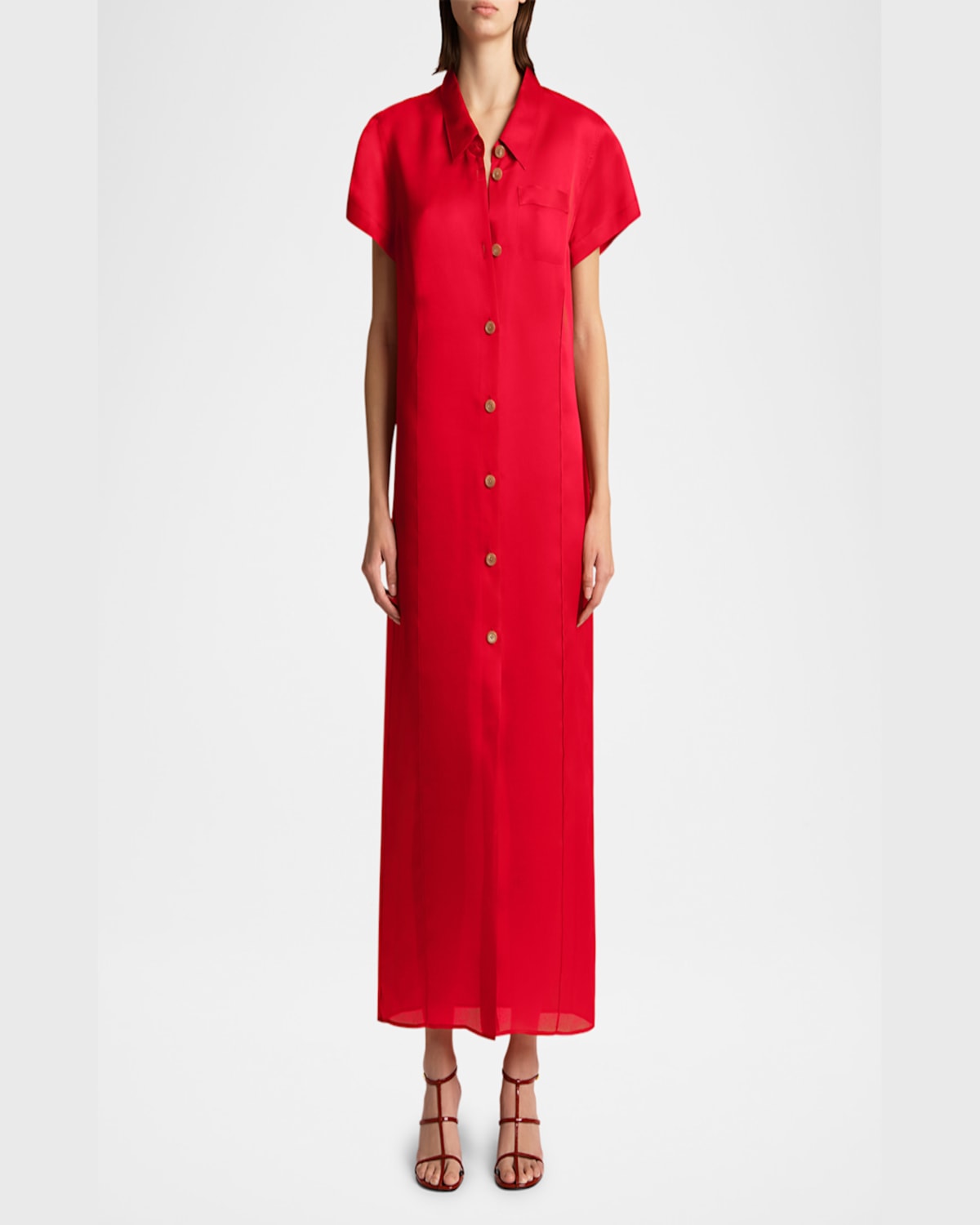 Khaite Effy Silk And Cotton-blend Organza Midi Shirt Dress In Raspberry