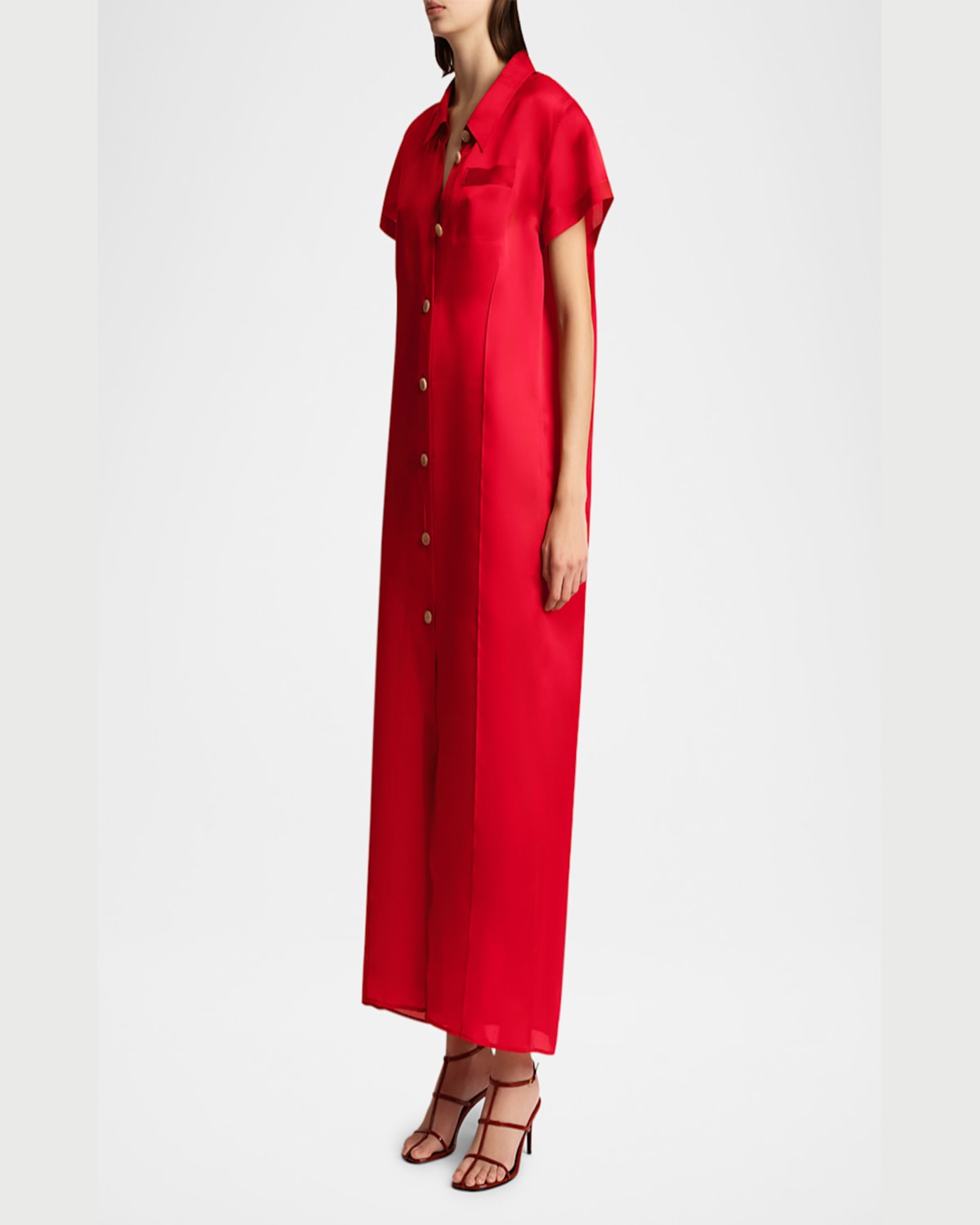Khaite Effy Silk And Cotton-blend Organza Midi Shirt Dress In Raspberry