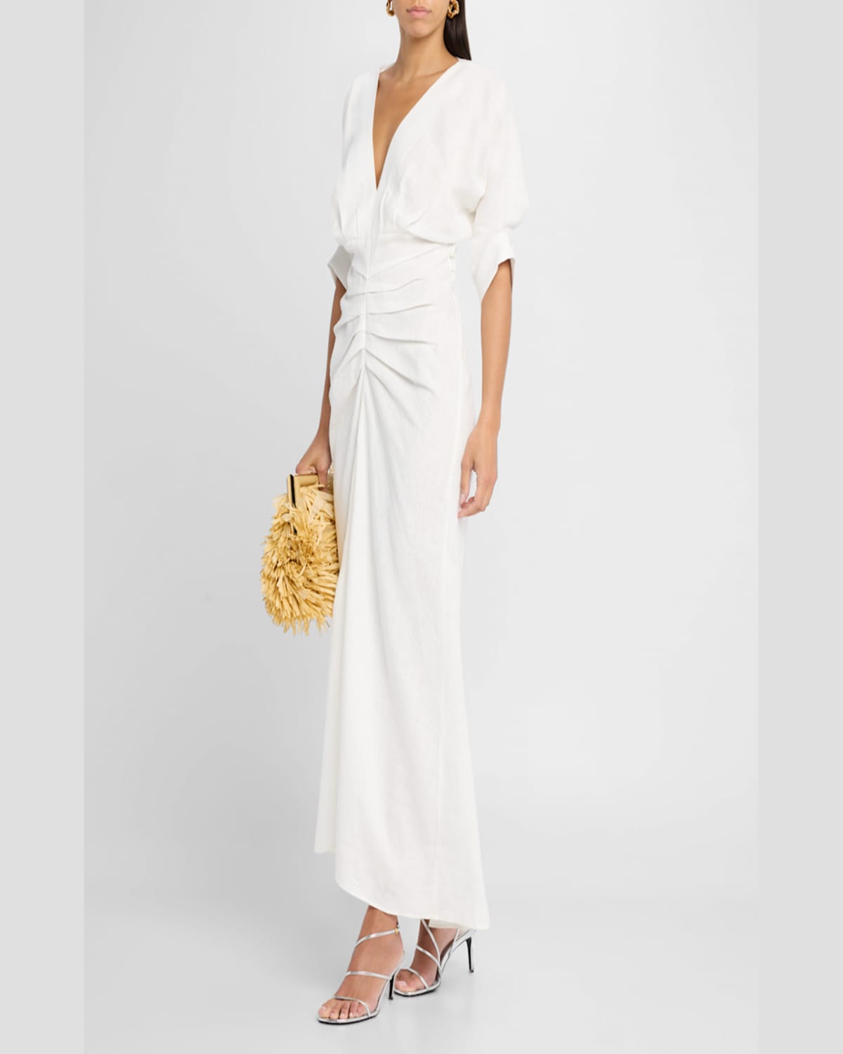 Jbq Brennan Gathered Linen Maxi Dress In Ecru