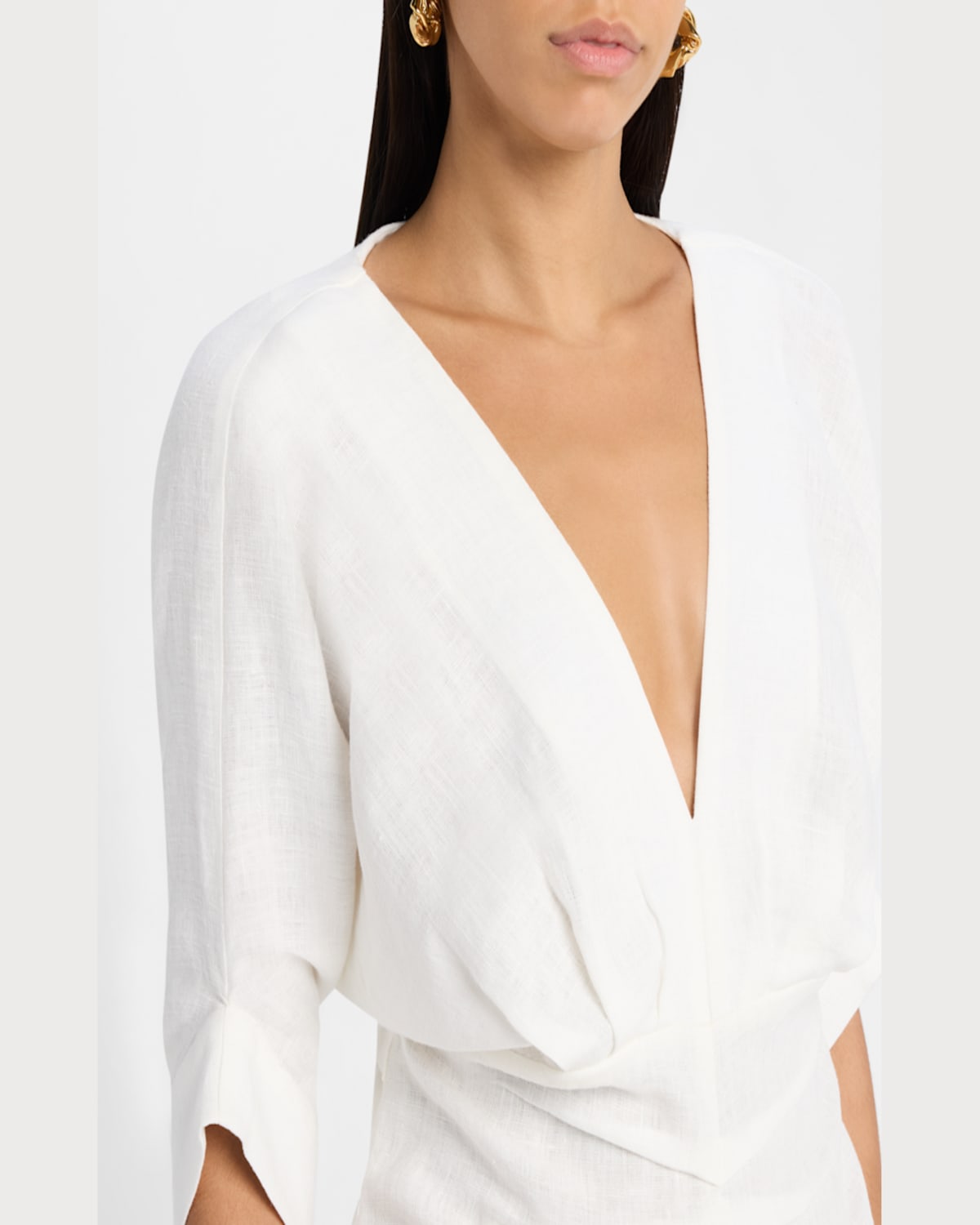 Jbq Brennan Gathered Linen Maxi Dress In Ecru