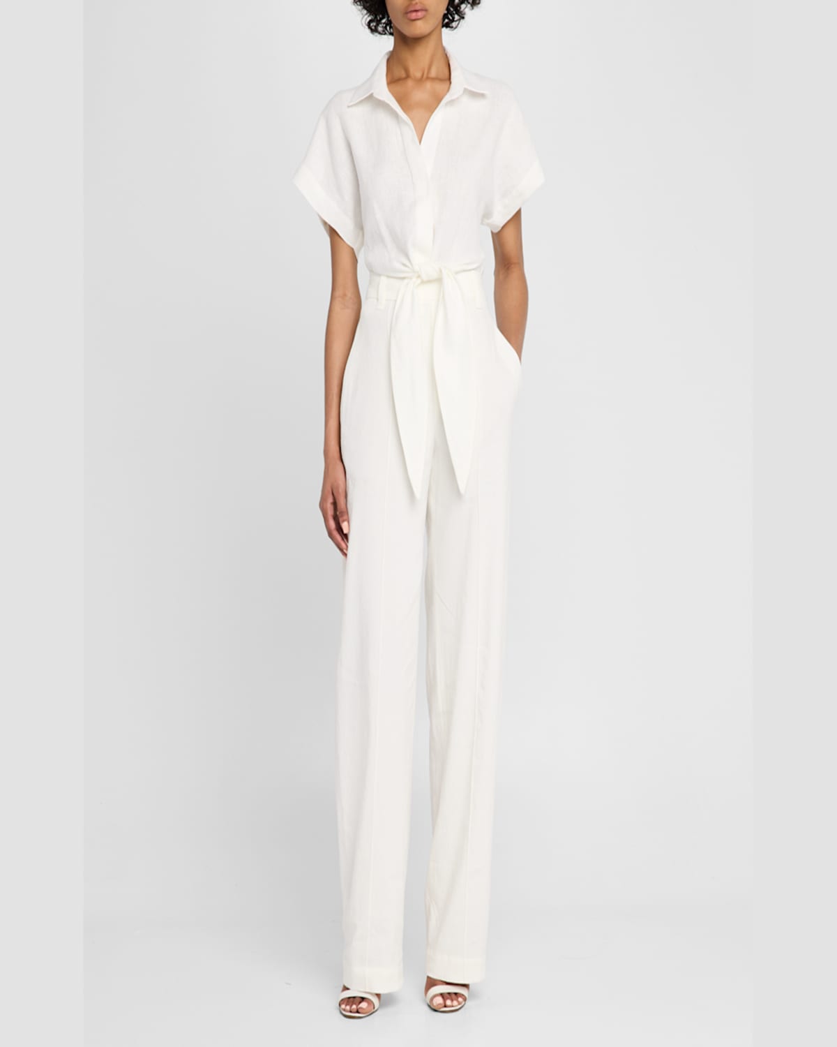 Jbq Pippa Tie-front Linen Top In Ecru