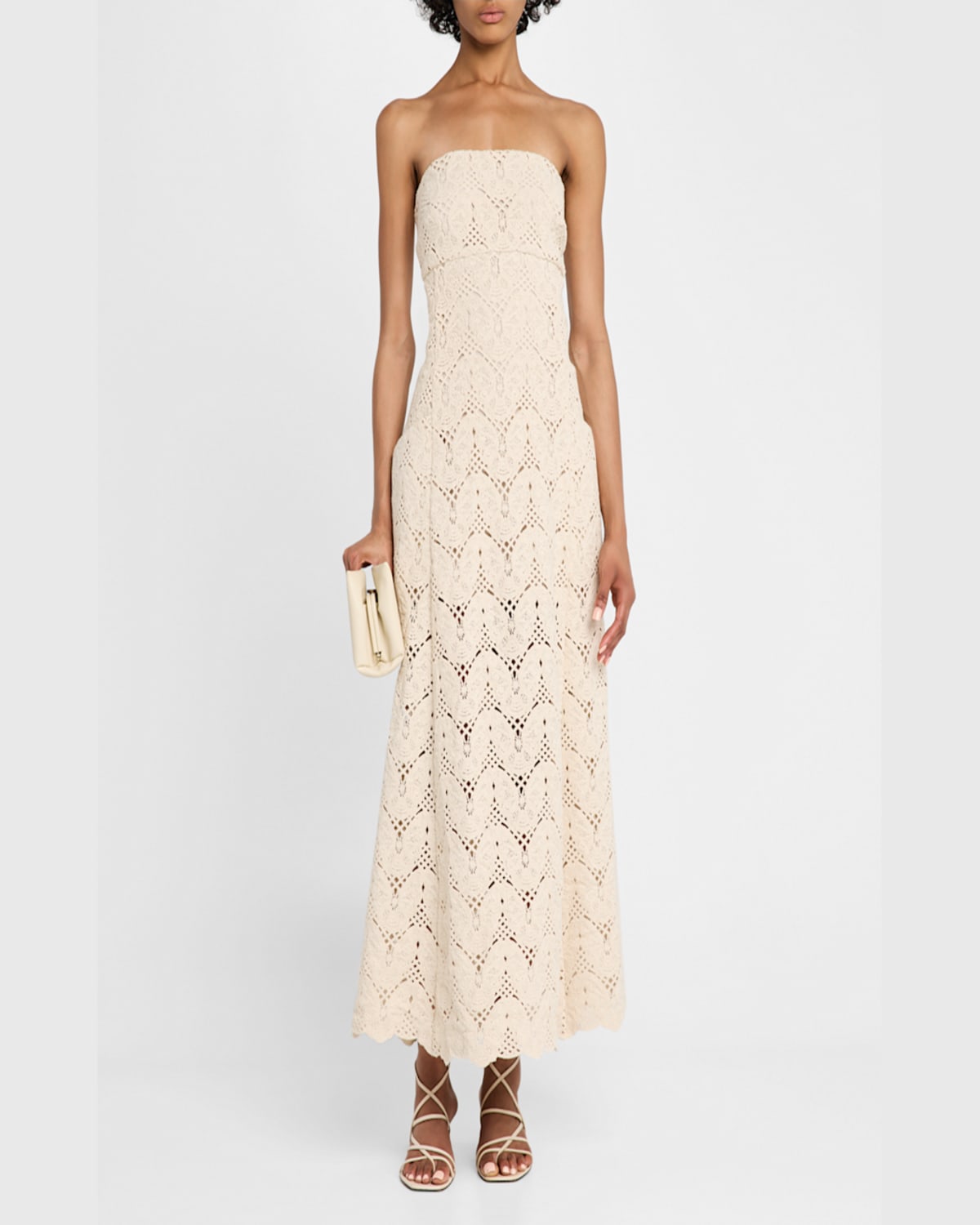 Jbq Alegra Open-knit Strapless Maxi Dress In Beige